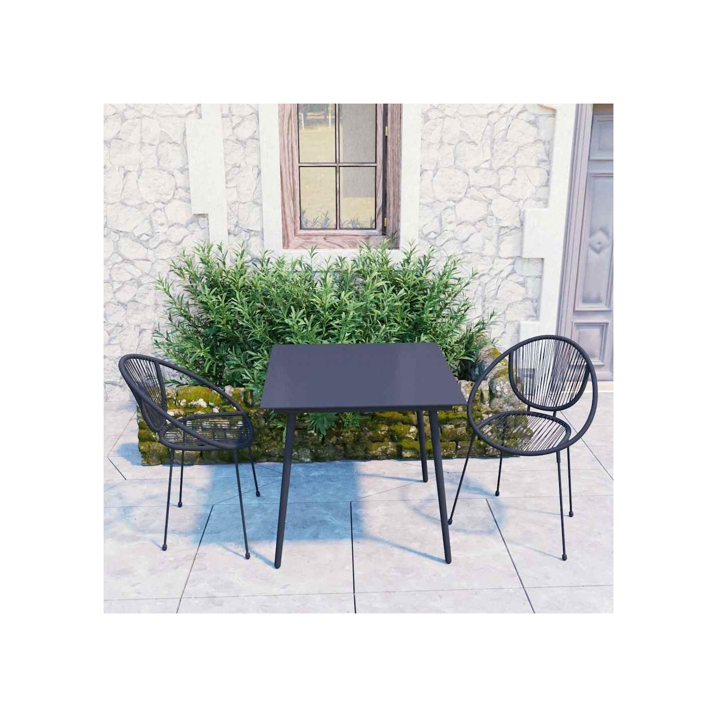 Ensemble à manger d'extérieur 3 pcs Rotin PVC Noir