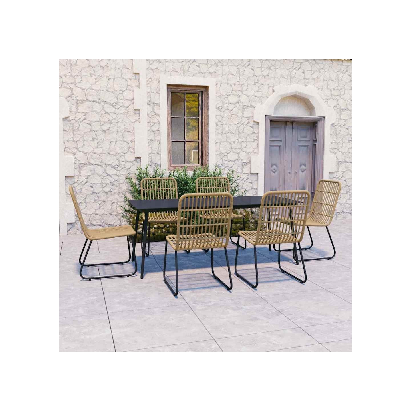 Ensemble à manger d'extérieur 7 pcs résine tressée et verre