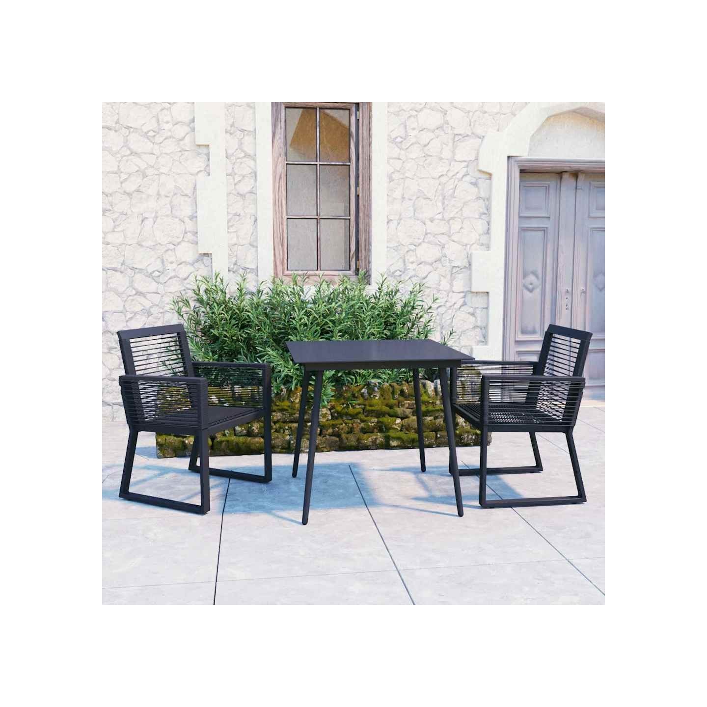Ensemble à manger d'extérieur 3 pcs Rotin PVC Noir