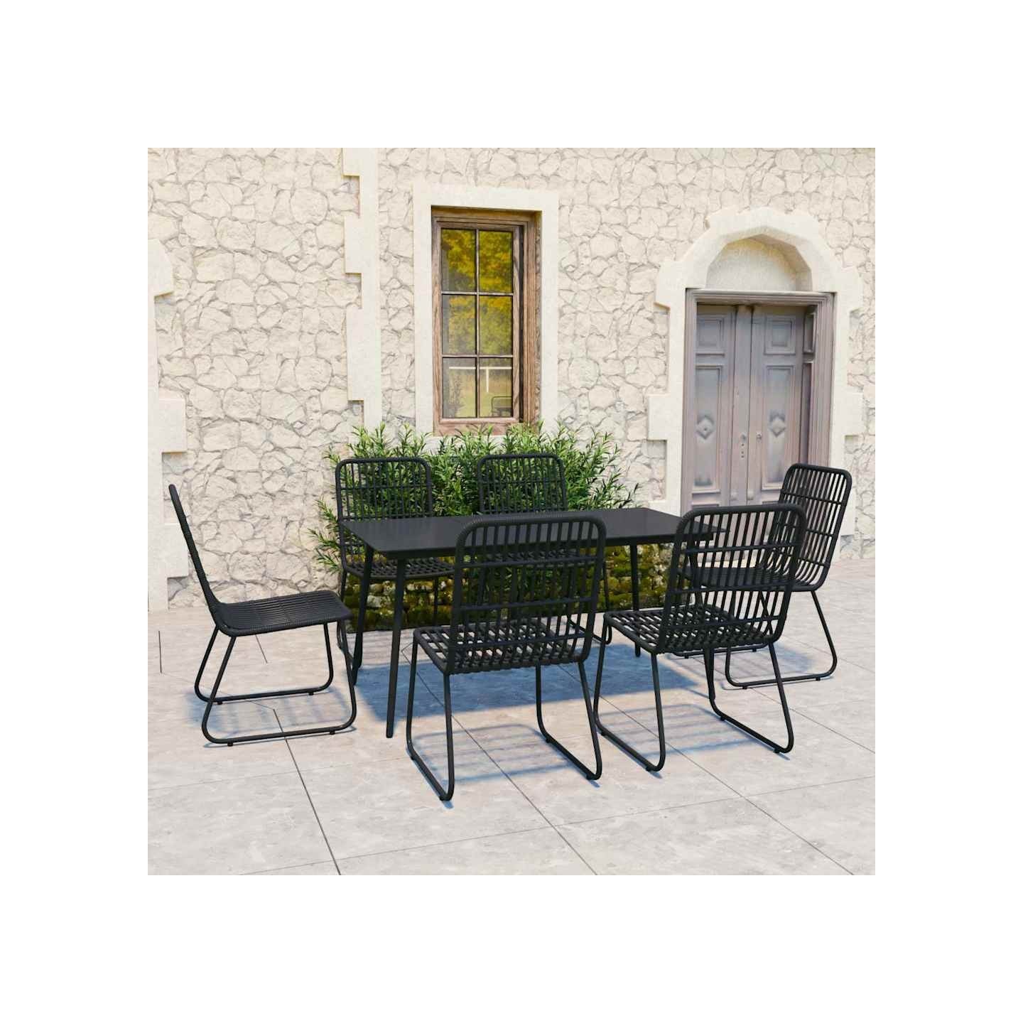 Ensemble à manger d'extérieur 7 pcs résine tressée et verre
