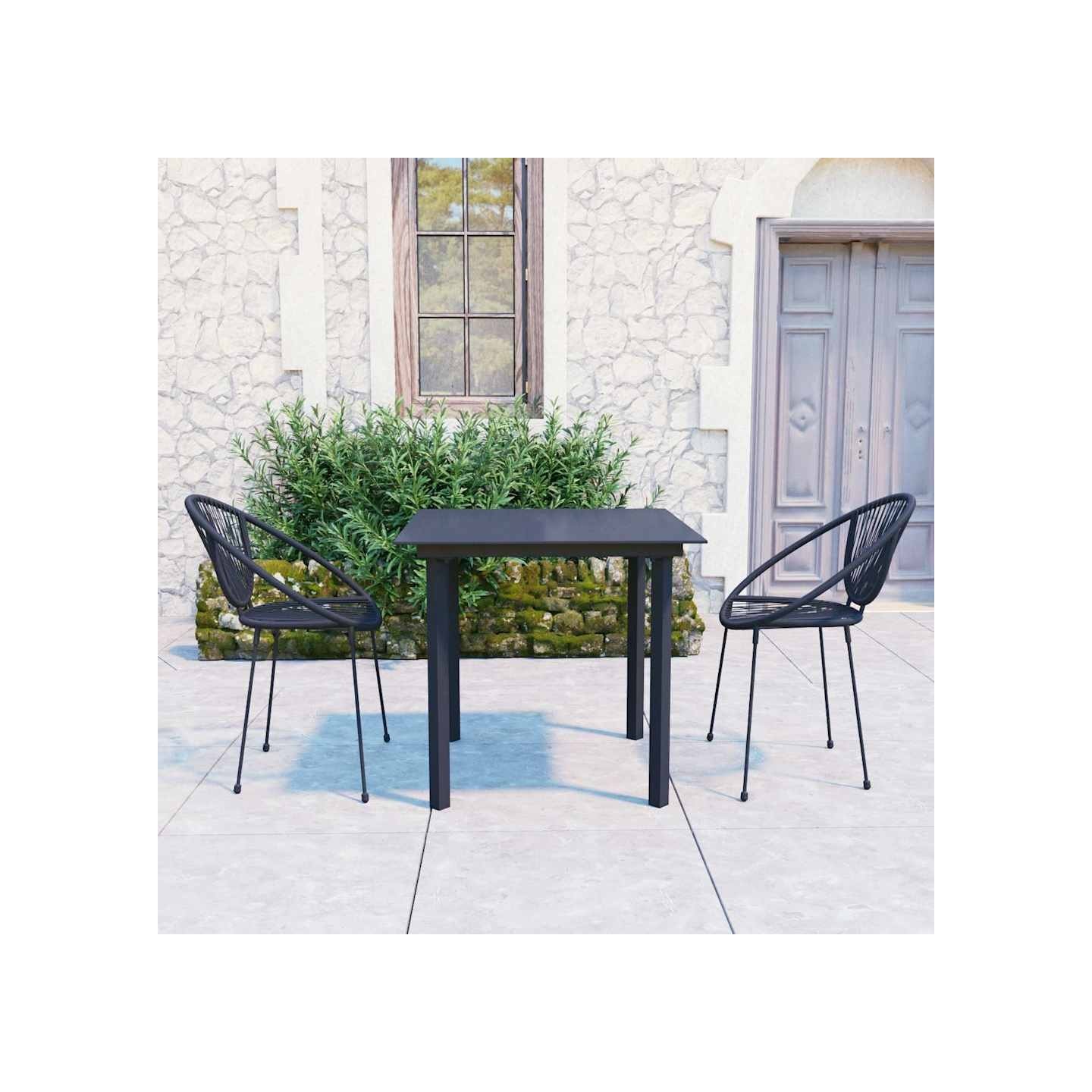 Ensemble à manger d'extérieur 3 pcs Rotin PVC Noir