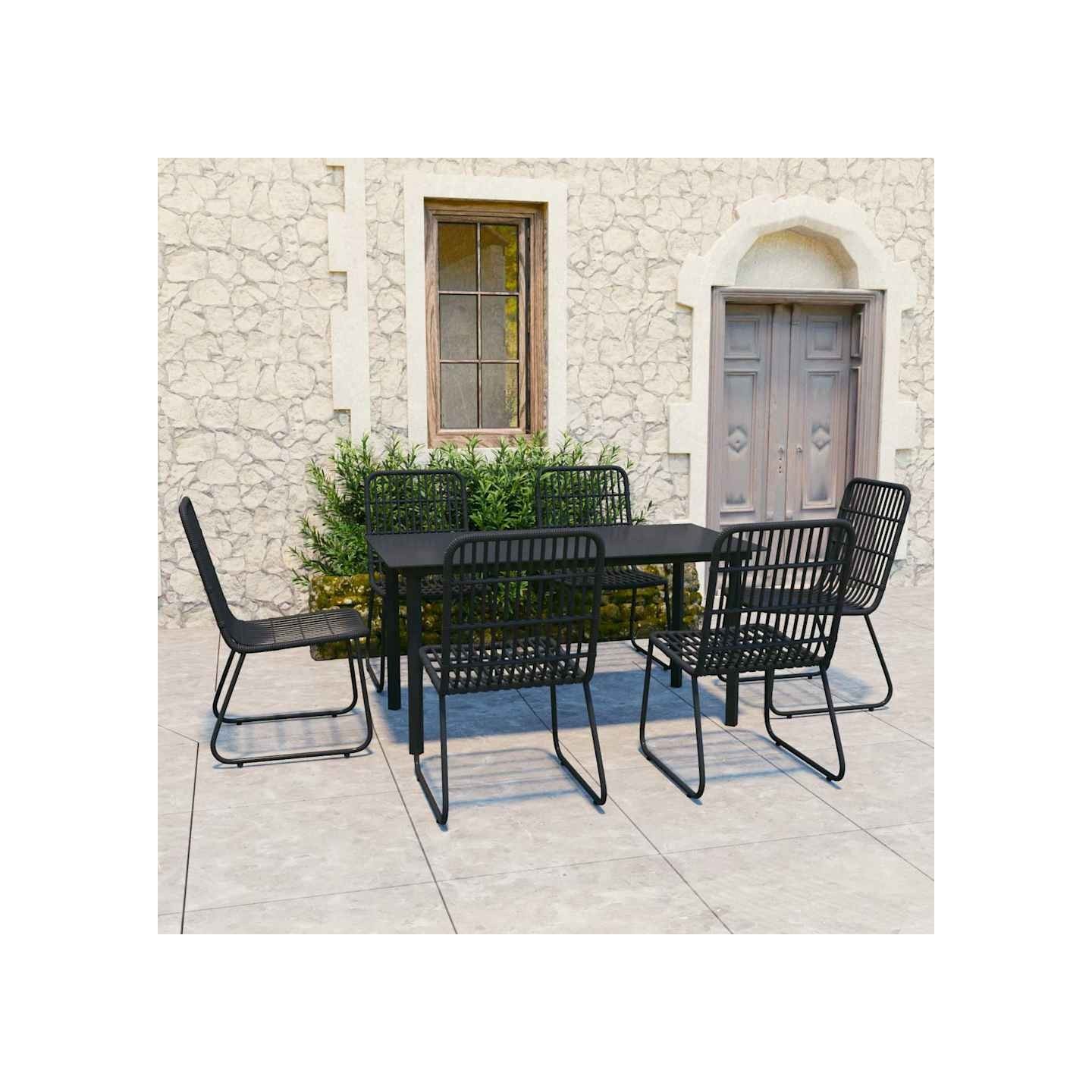 Ensemble à manger d'extérieur 7 pcs résine tressée et verre