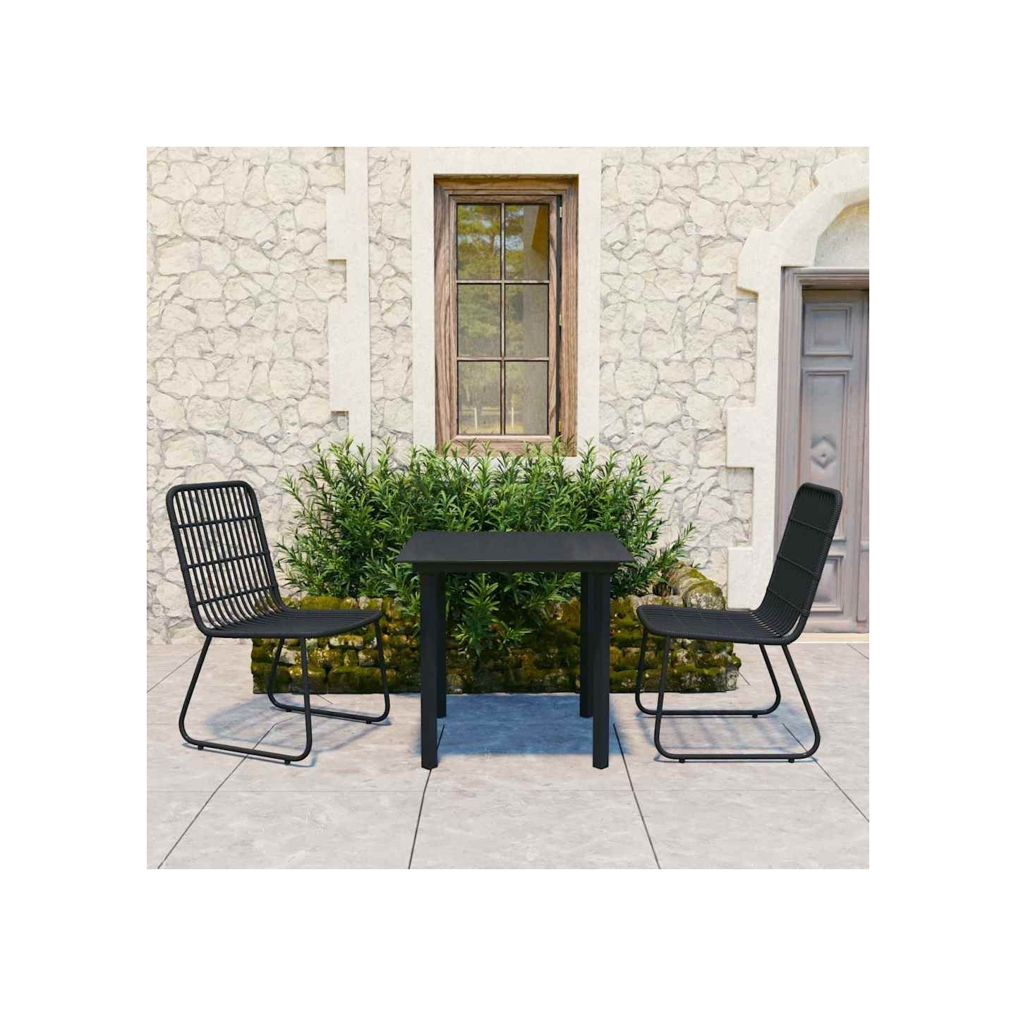 Ensemble à manger d'extérieur 3 pcs résine tressée et verre