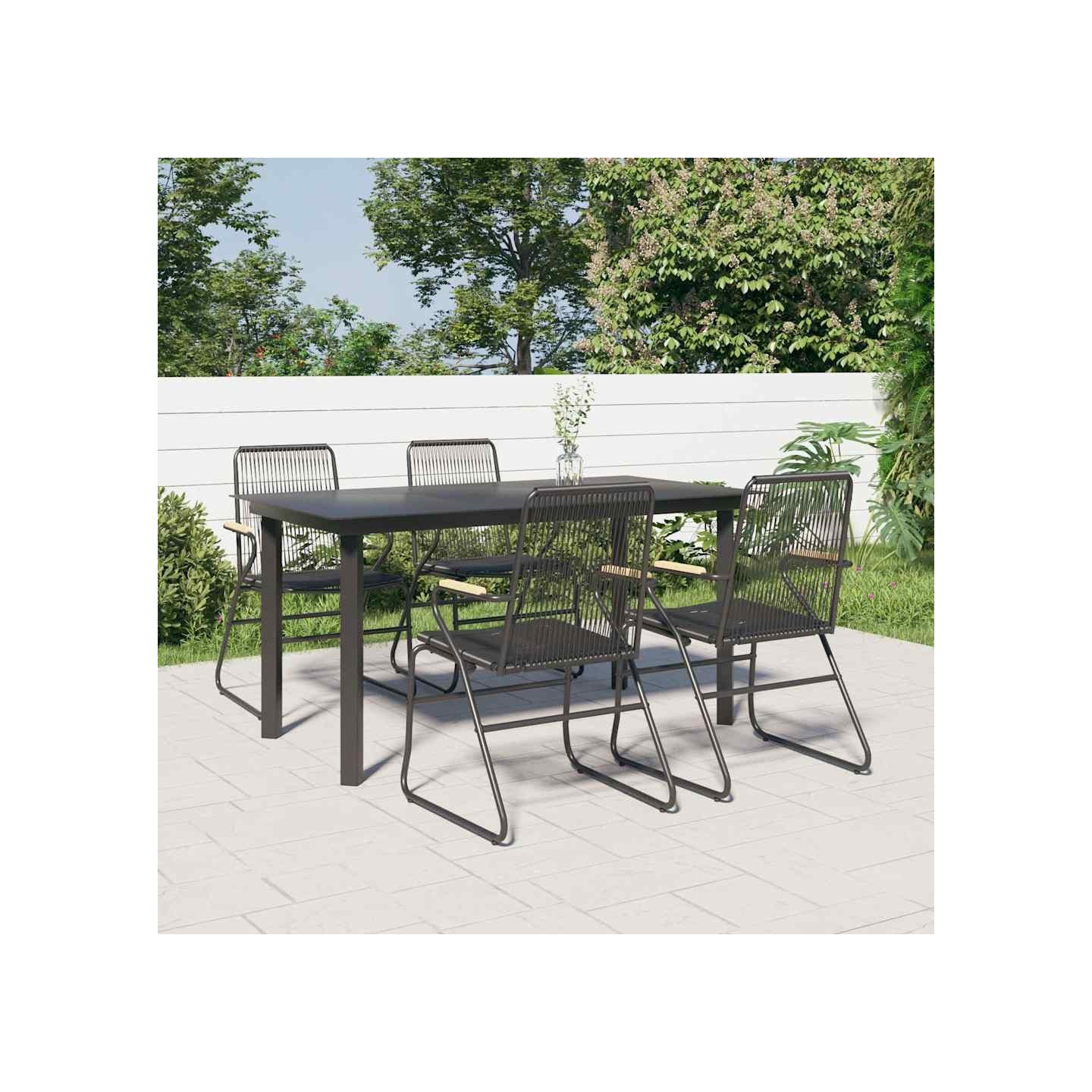 Ensemble à manger de jardin 5 pcs Noir Rotin PVC