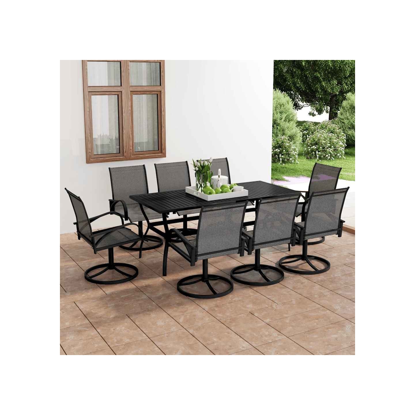 Ensemble à manger de jardin 9 pcs textilène et acier