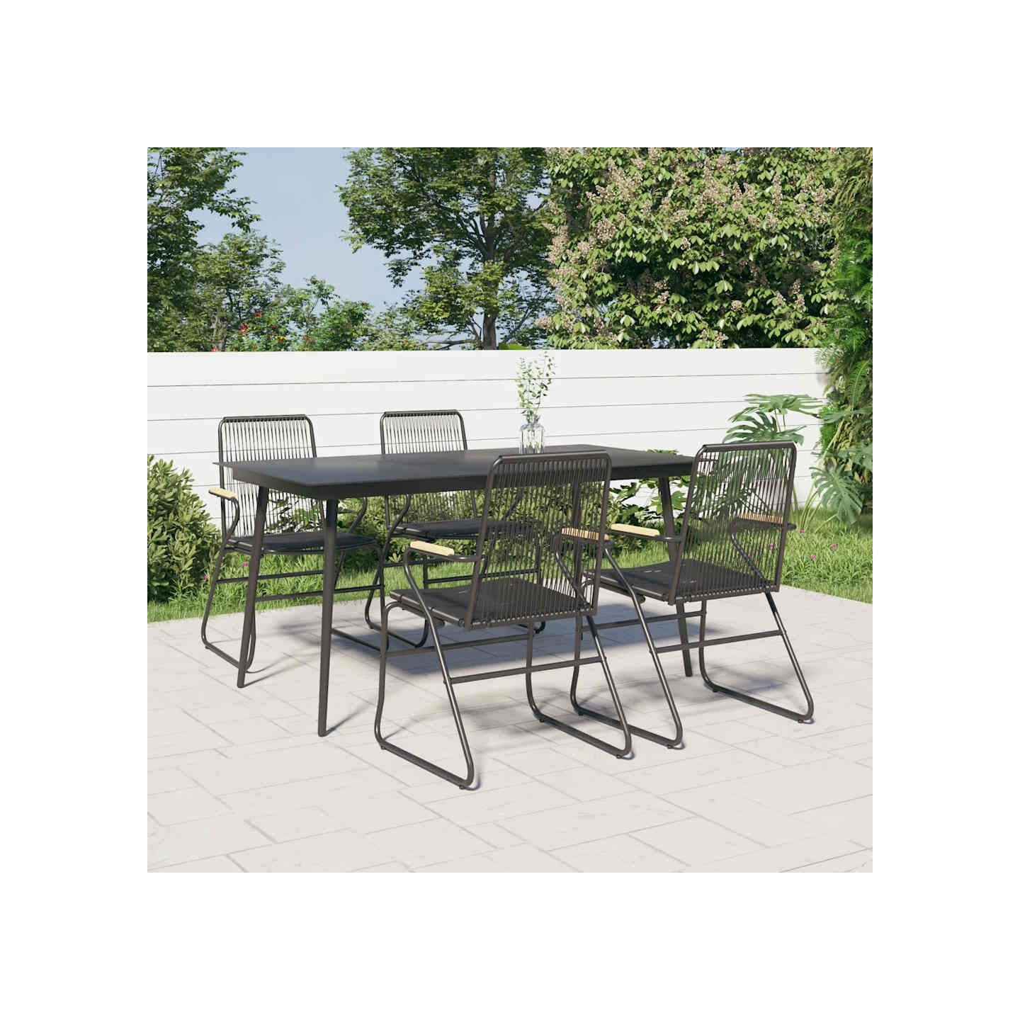 Ensemble à manger de jardin 5 pcs Noir Rotin PVC