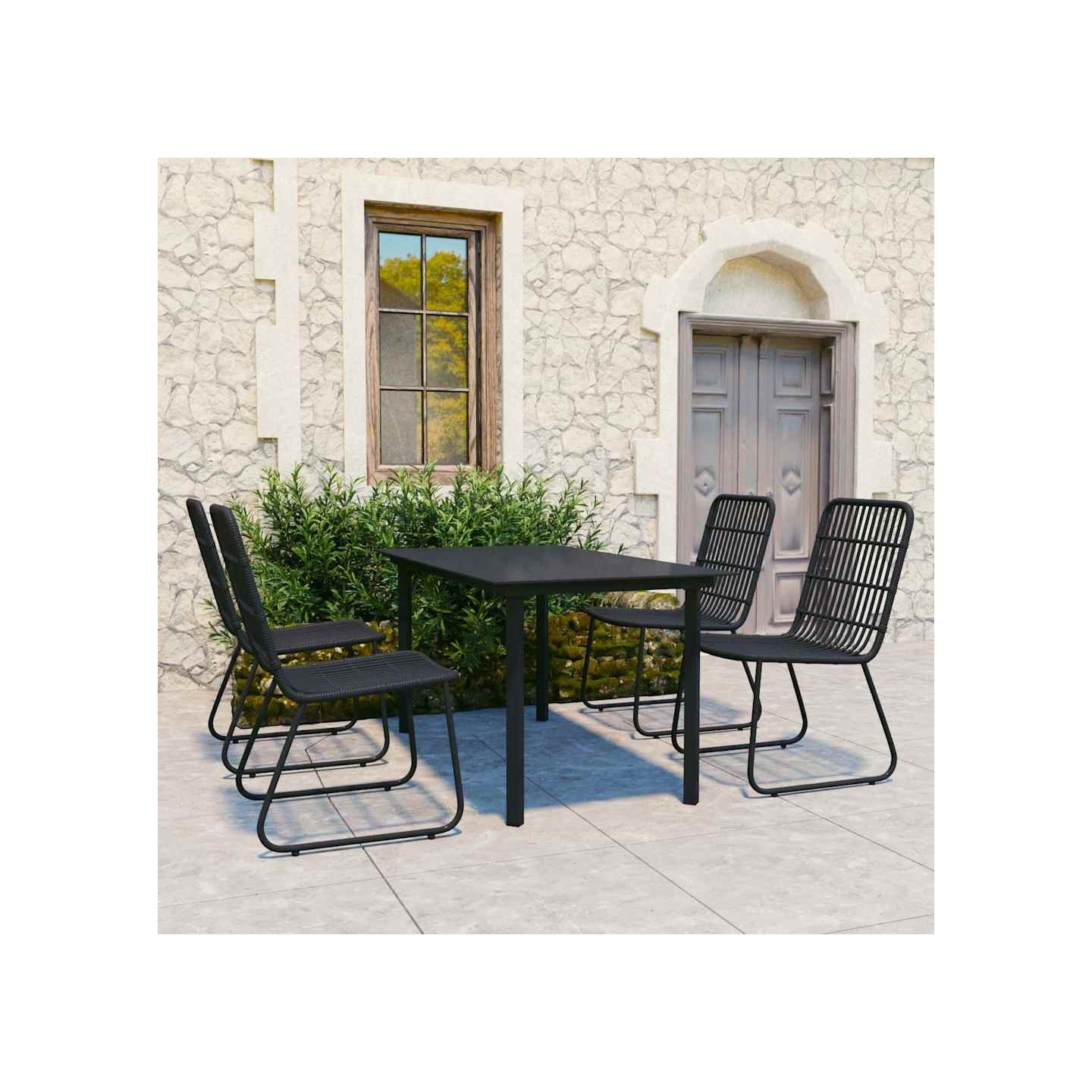Ensemble à manger d'extérieur 5 pcs résine tressée et verre