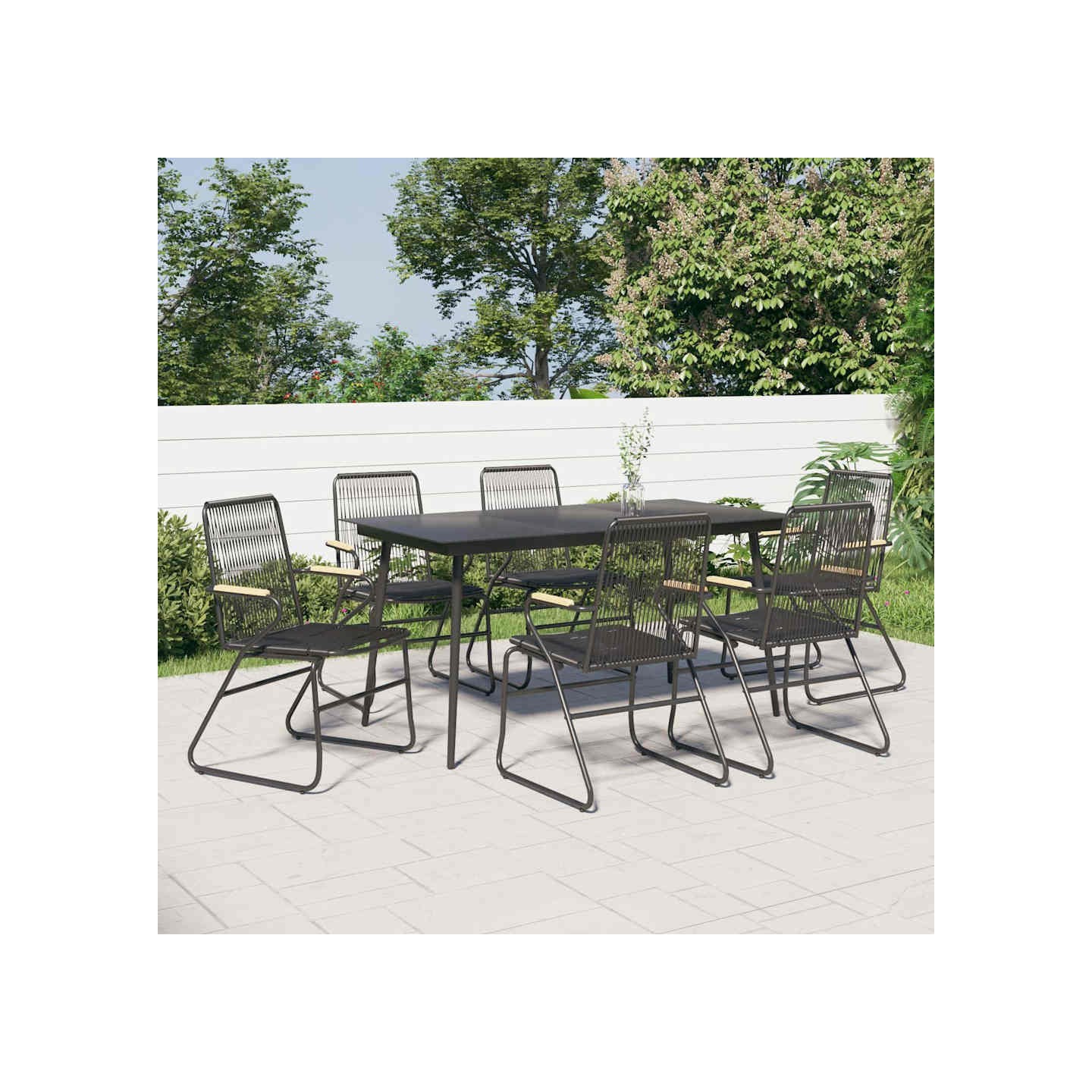 Ensemble à manger de jardin 7 pcs Noir Rotin PVC