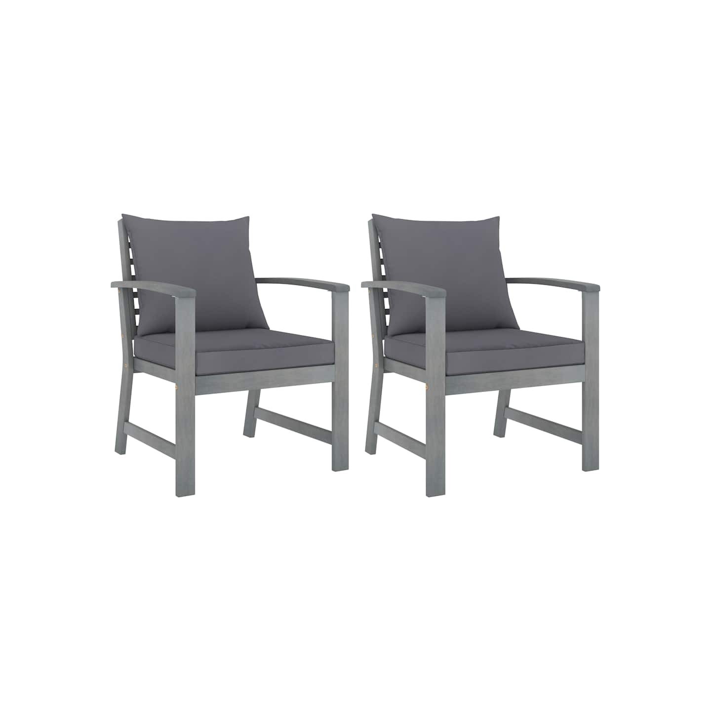 Chaises de jardin lot de 2 avec coussins gris foncé Bois acacia