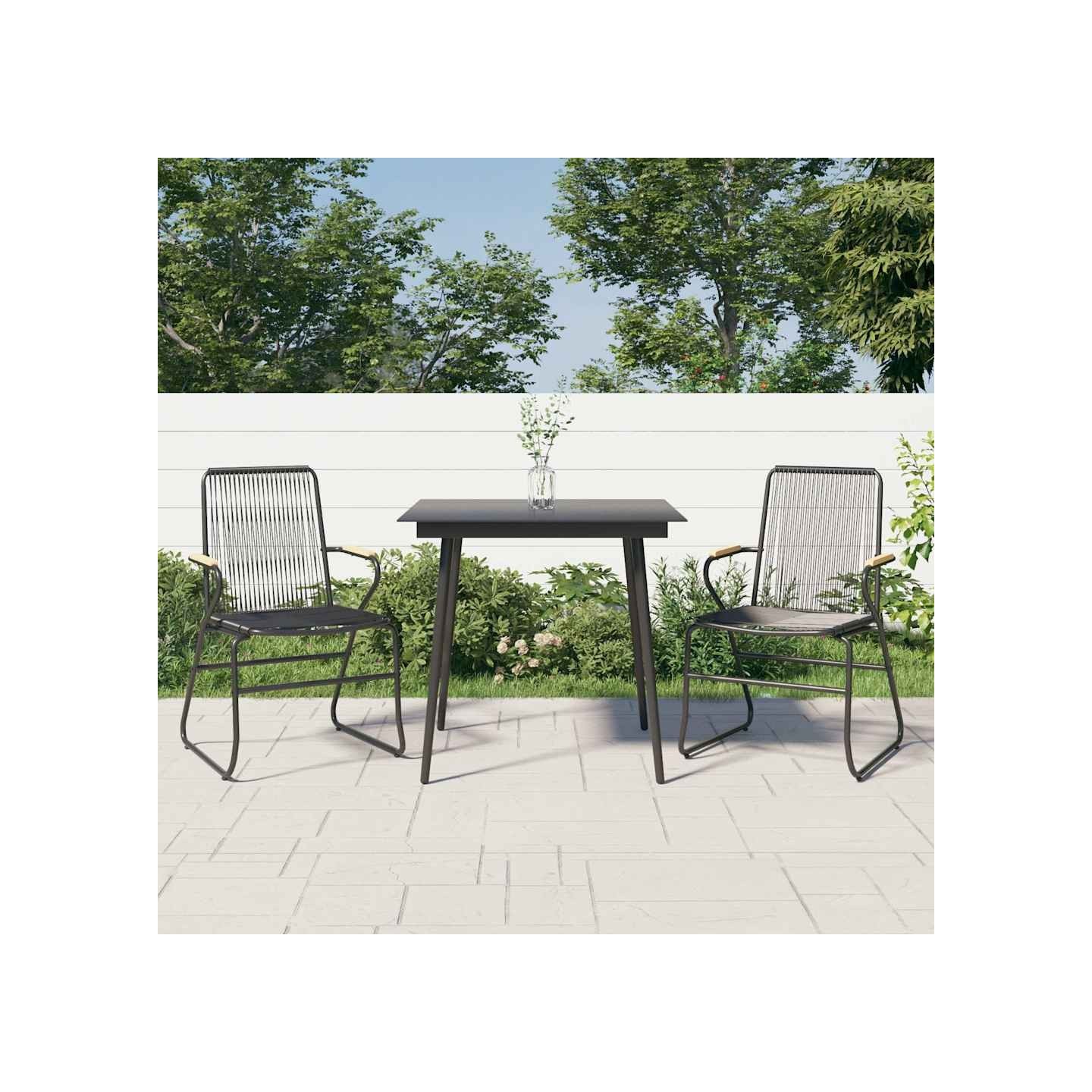 Ensemble à manger de jardin 3 pcs noir rotin PVC