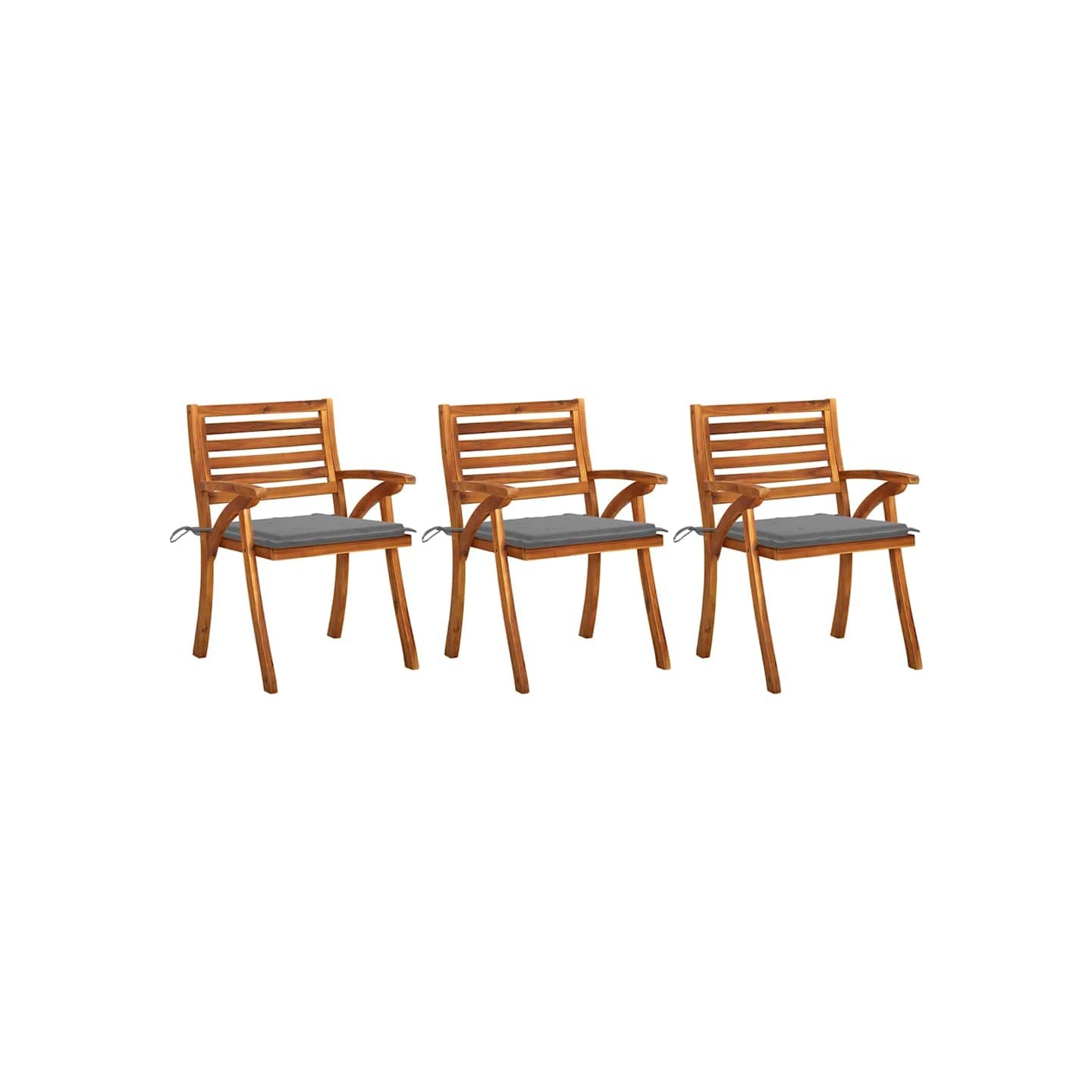 Chaises à manger de jardin avec coussins lot de 3 Acacia massif
