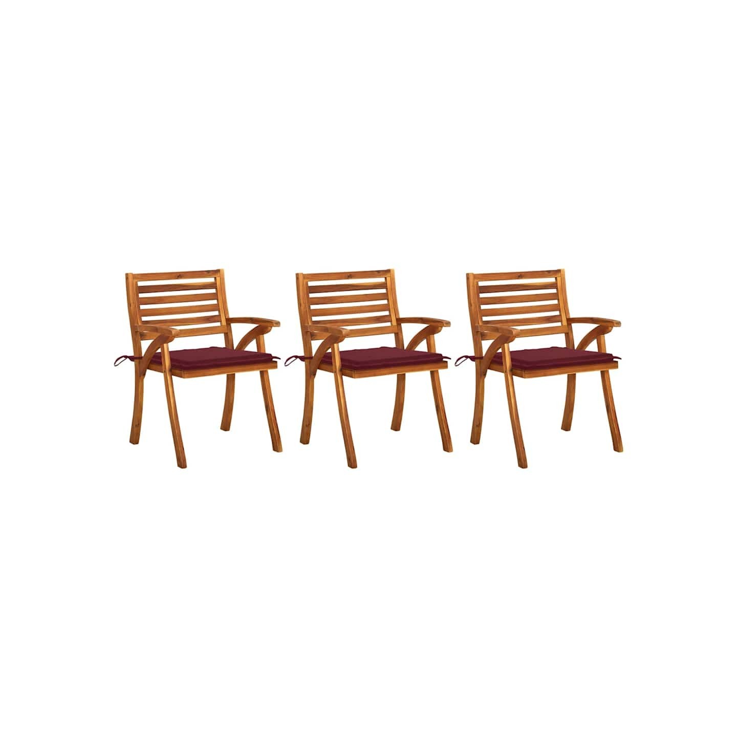 Chaises à manger de jardin avec coussins lot de 3 Acacia massif
