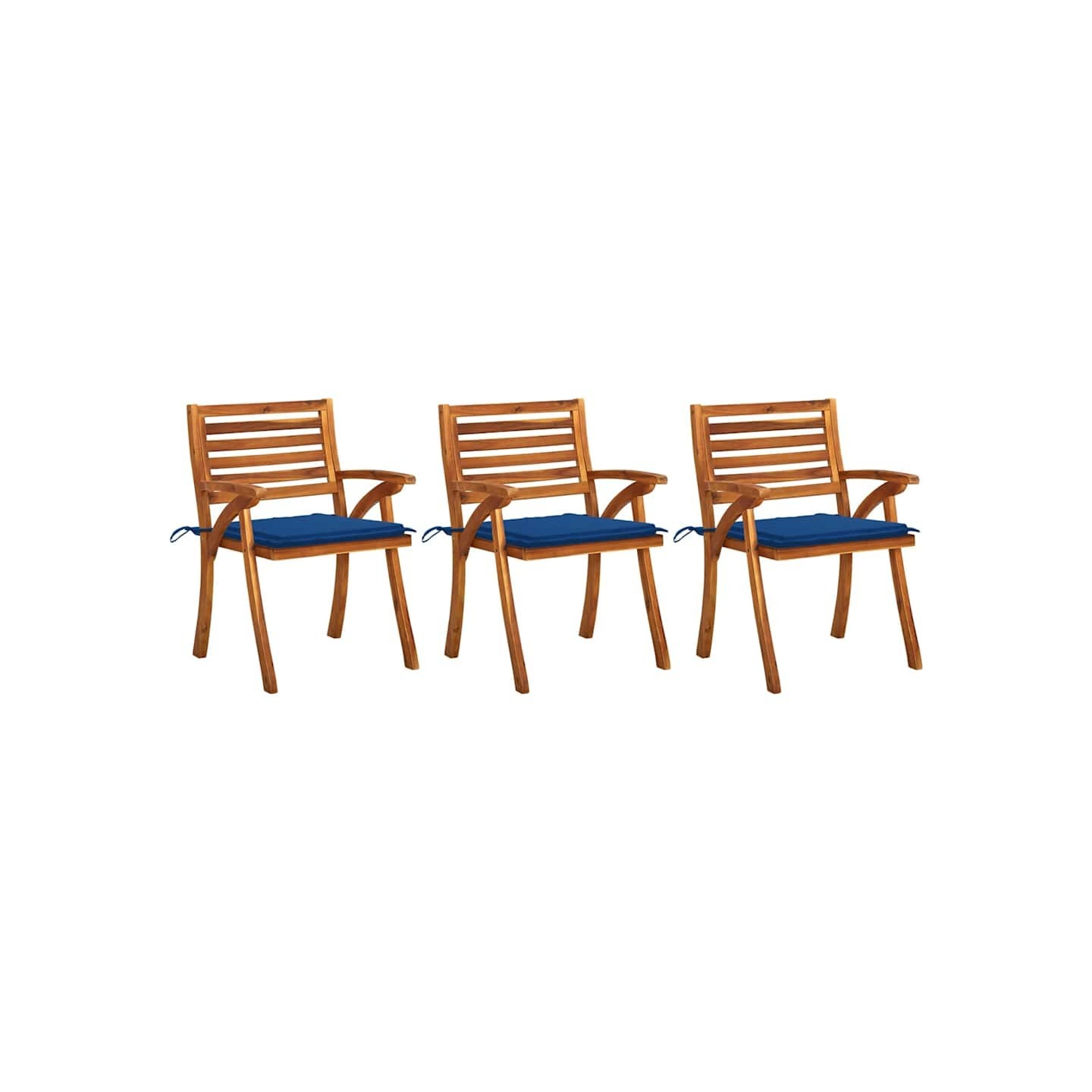 Chaises à manger de jardin avec coussins lot de 3 Acacia massif