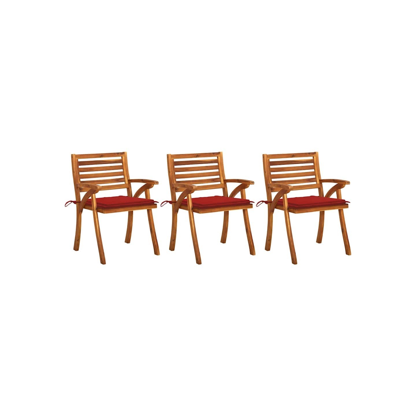 Chaises à manger de jardin avec coussins lot de 3 Acacia massif