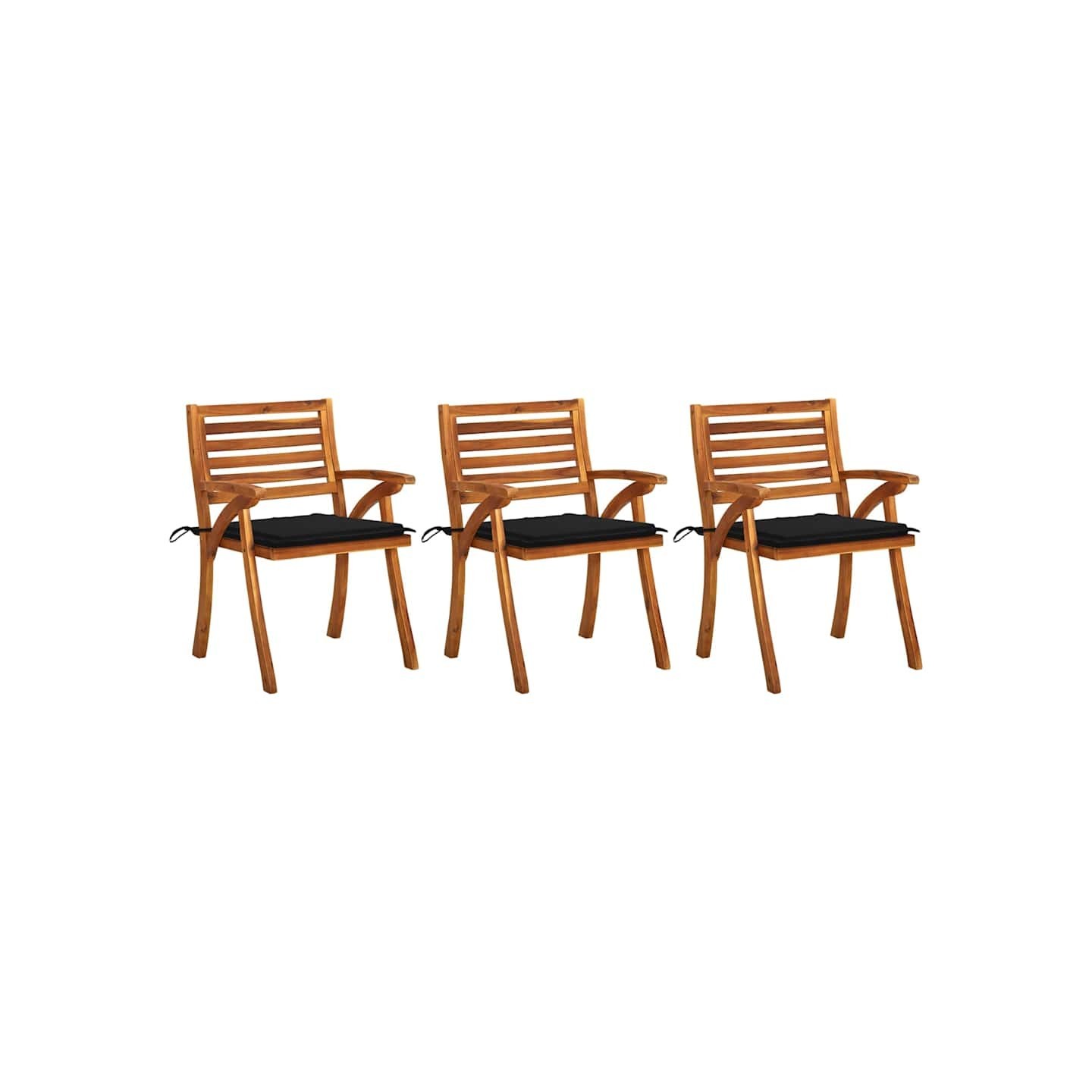 Chaises à manger de jardin avec coussins lot de 3 Acacia massif