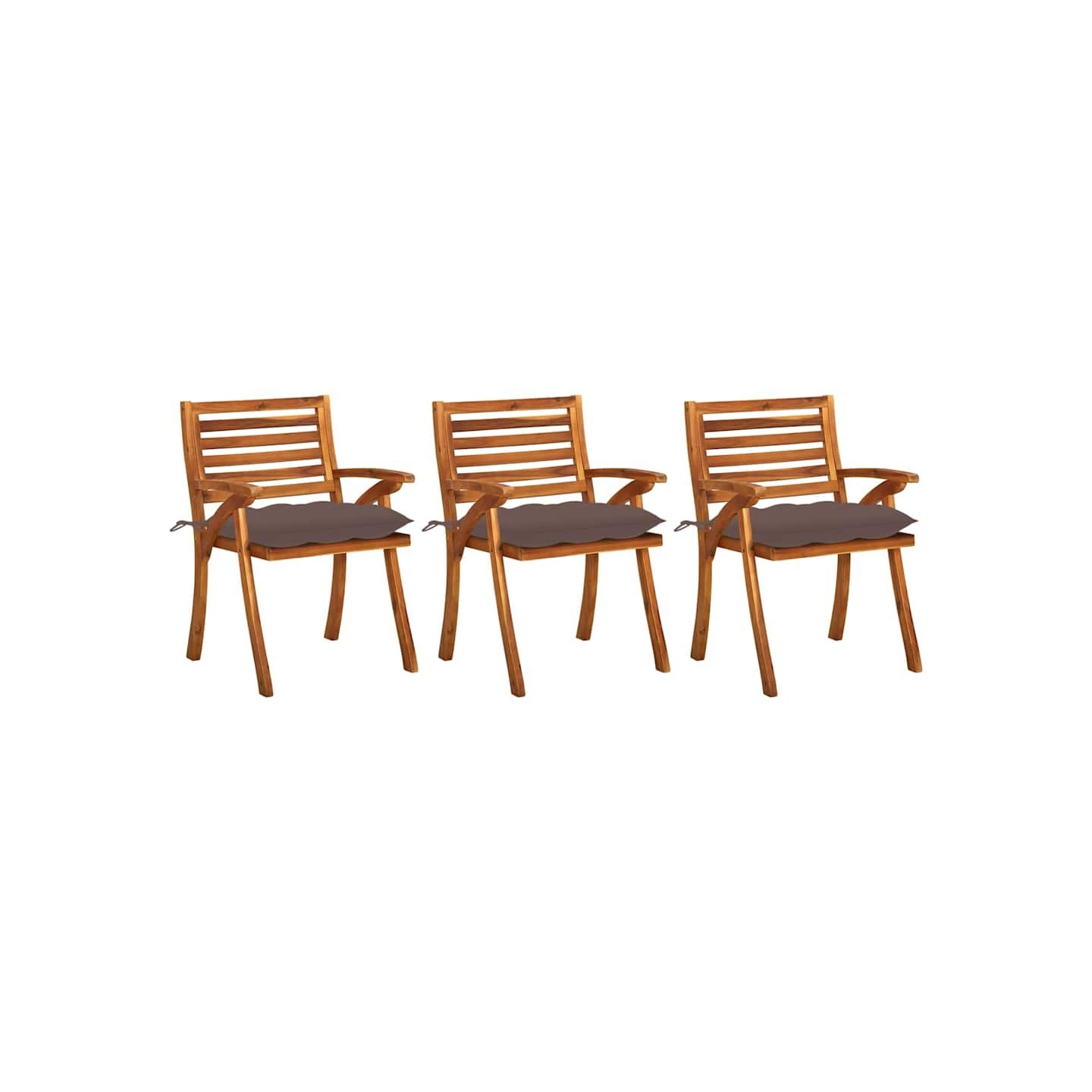 Chaises à manger de jardin avec coussins lot de 3 Acacia massif