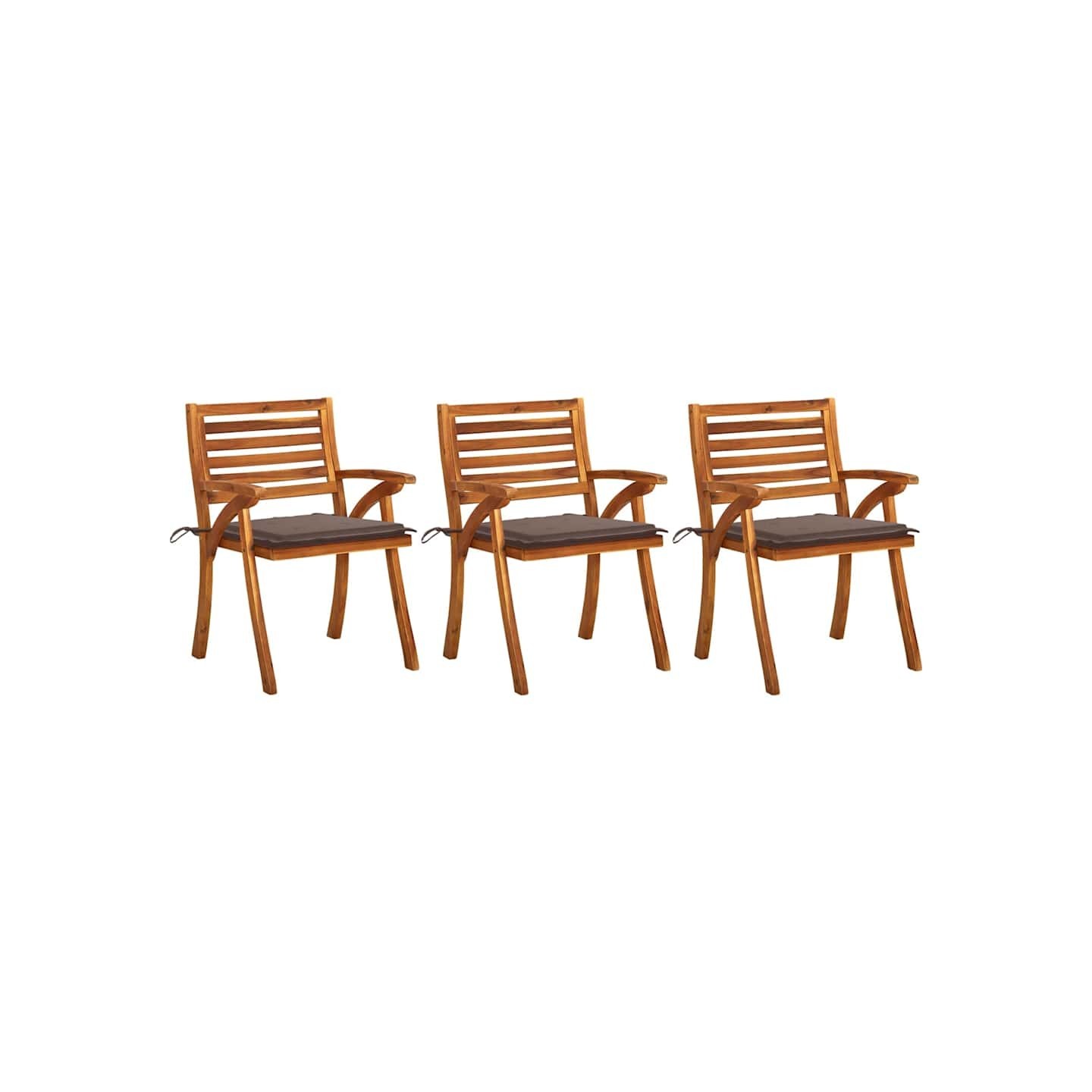Chaises à manger de jardin avec coussins lot de 3 Acacia massif