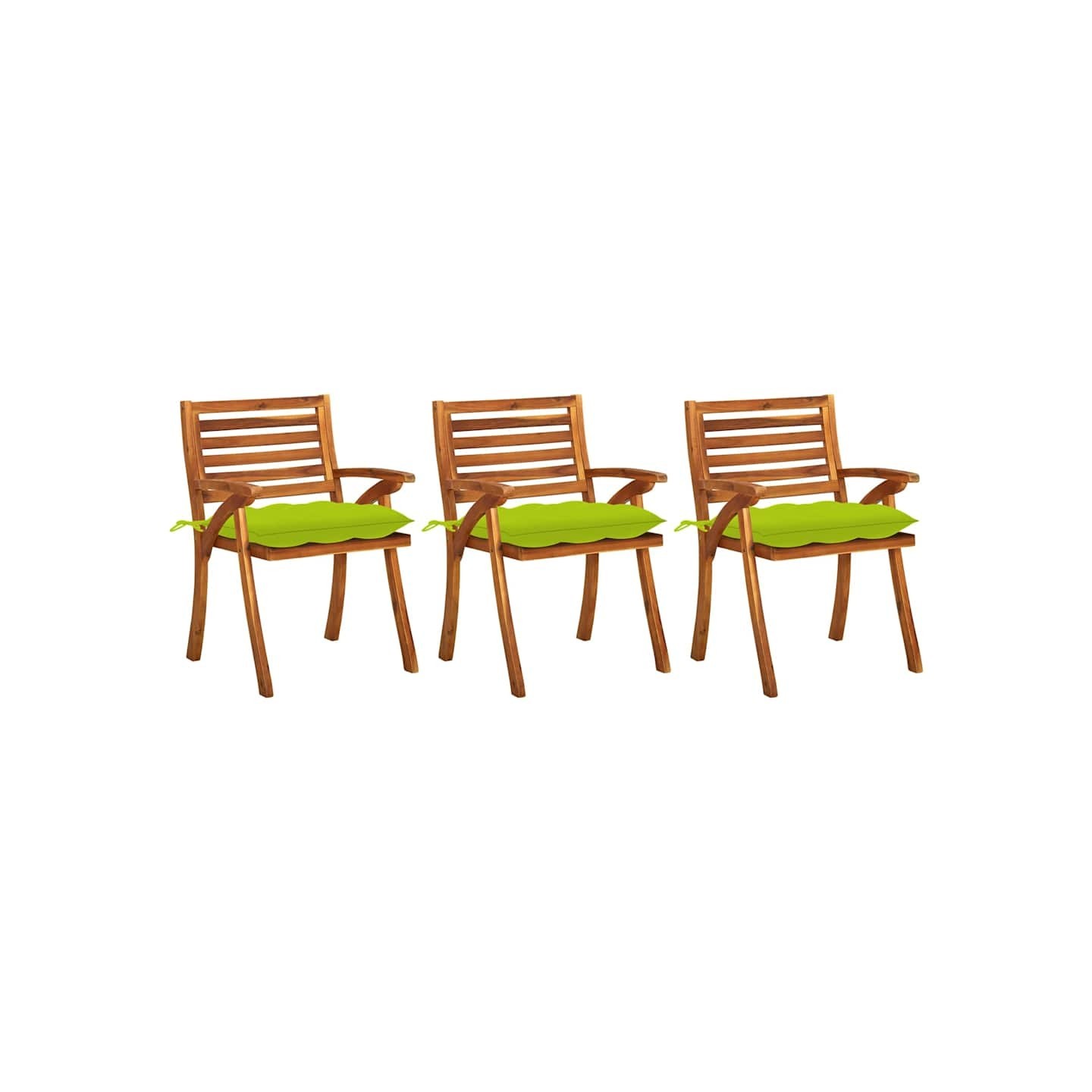 Chaises à manger de jardin avec coussins lot de 3 Acacia massif