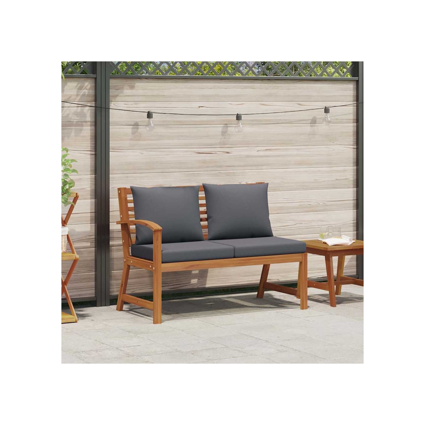 Banc de jardin 114,5 cm avec coussin gris foncé Bois d'acacia