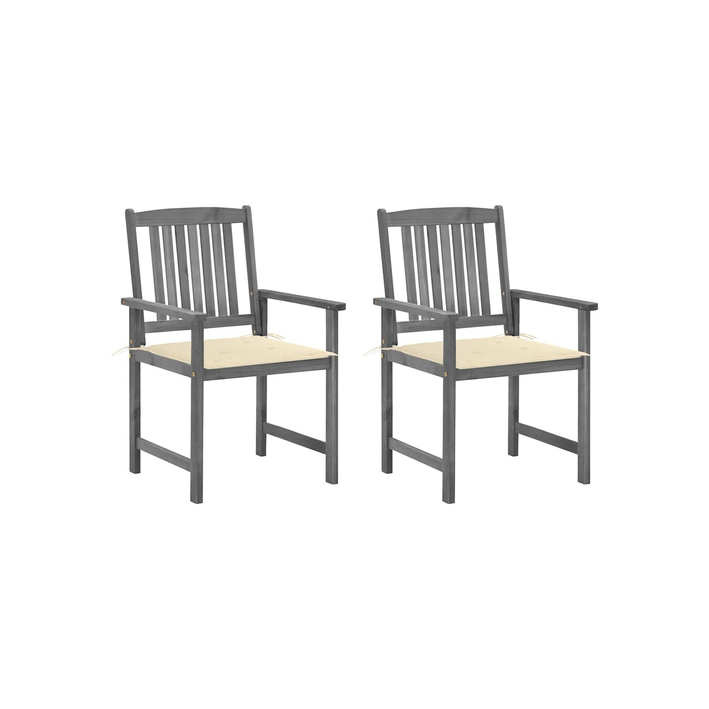 Chaises de jardin et coussins lot de 2 Gris Bois acacia massif