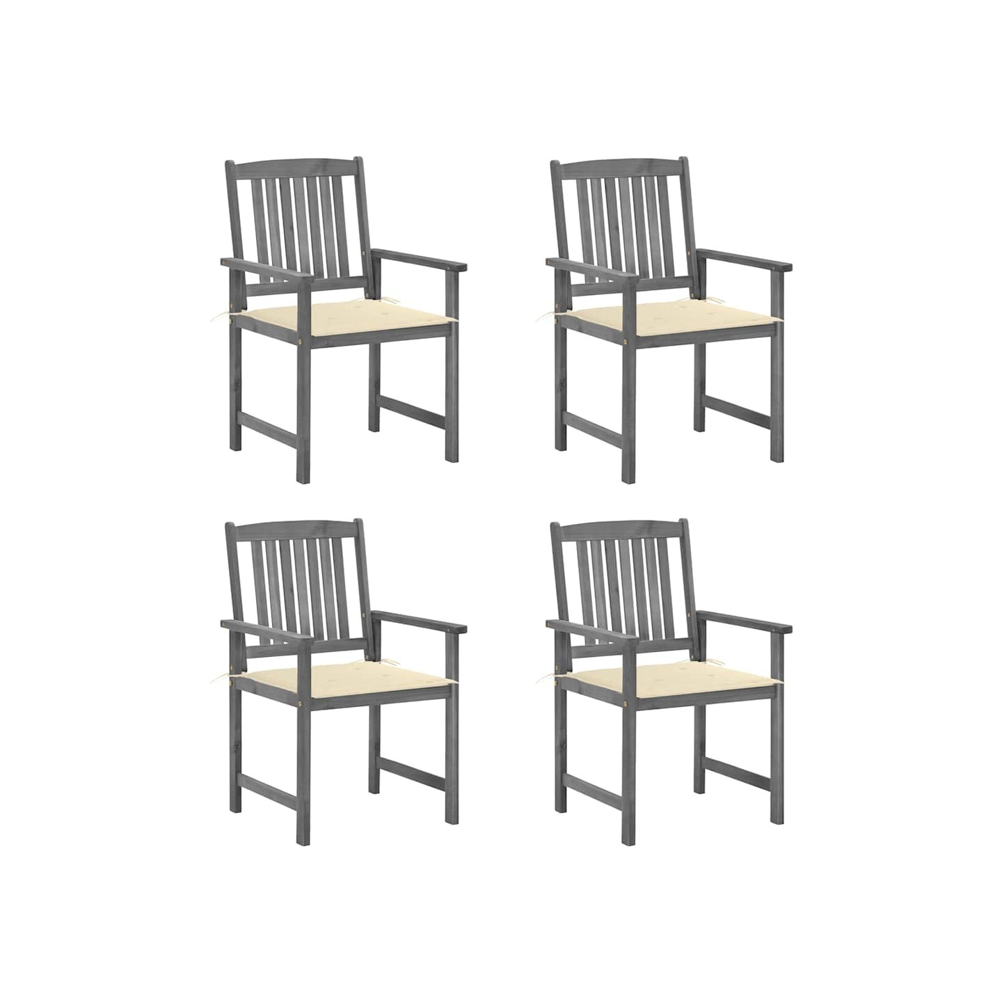 Chaises de jardin et coussins lot de 4 Gris Bois acacia massif