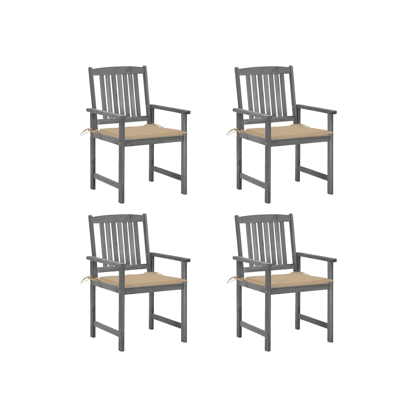 Chaises de jardin et coussins lot de 4 Gris Bois acacia massif