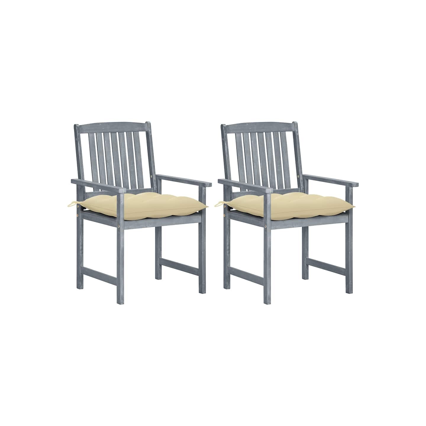 Chaises de jardin et coussins lot de 2 Gris Bois acacia massif