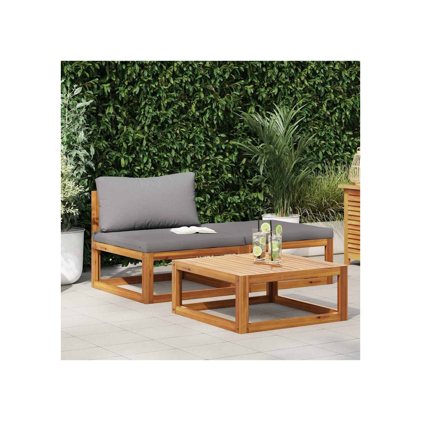 Salon de jardin 3 pcs avec coussins Bois d'acacia solide
