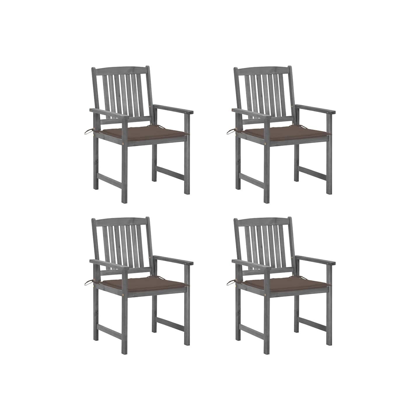 Chaises de jardin et coussins lot de 4 Gris Bois acacia massif