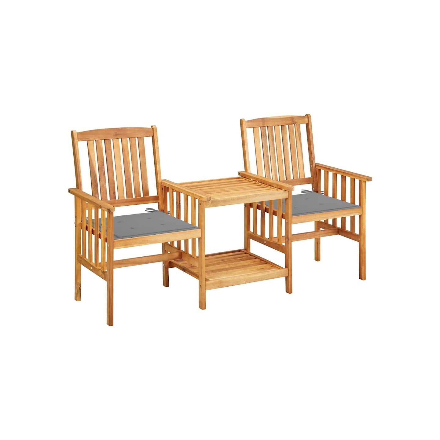 Chaises de jardin avec table à thé et coussins Acacia solide