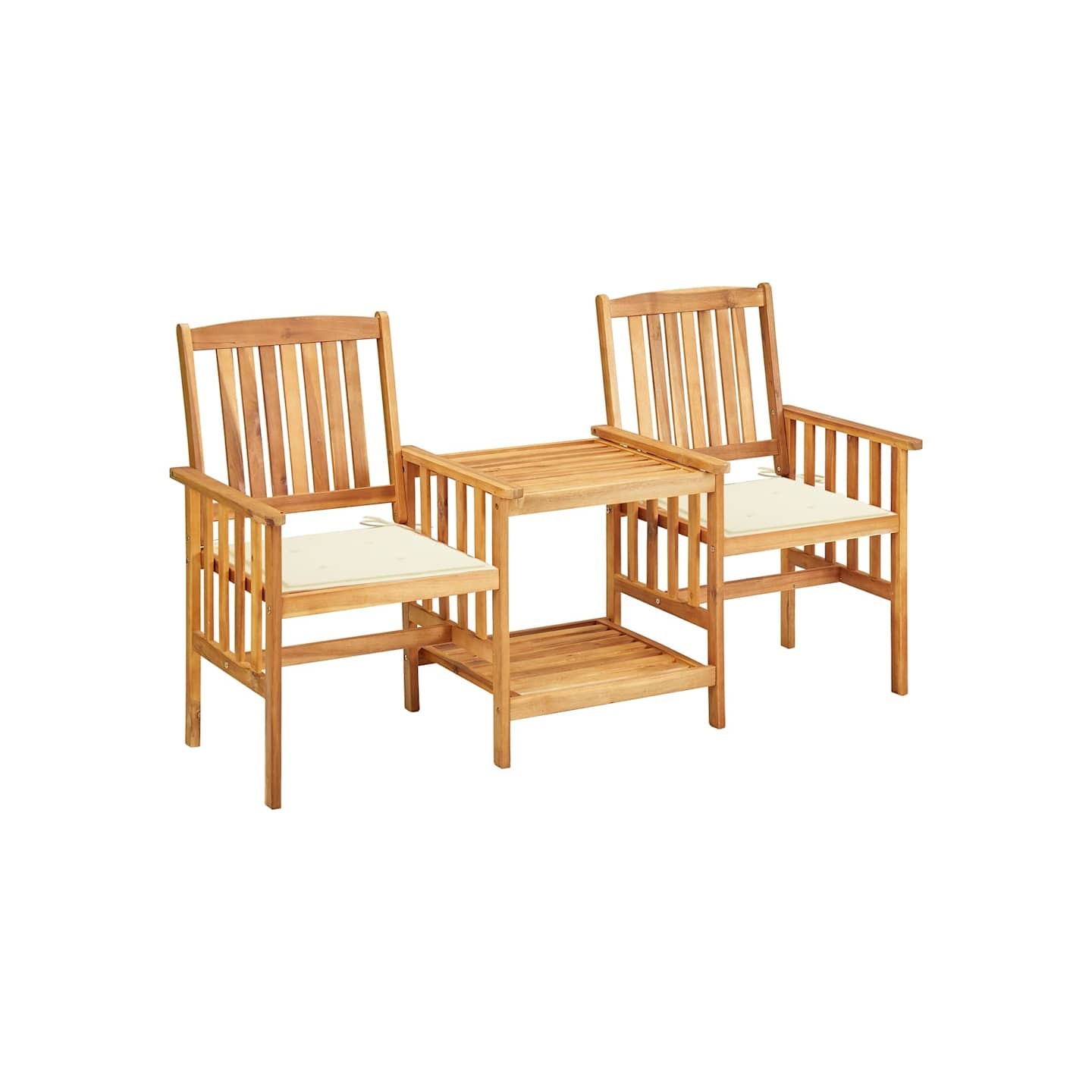 Chaises de jardin avec table à thé et coussins Acacia solide