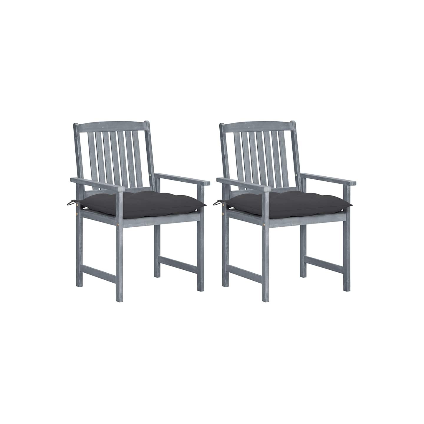 Chaises de jardin et coussins lot de 2 Gris Bois acacia massif