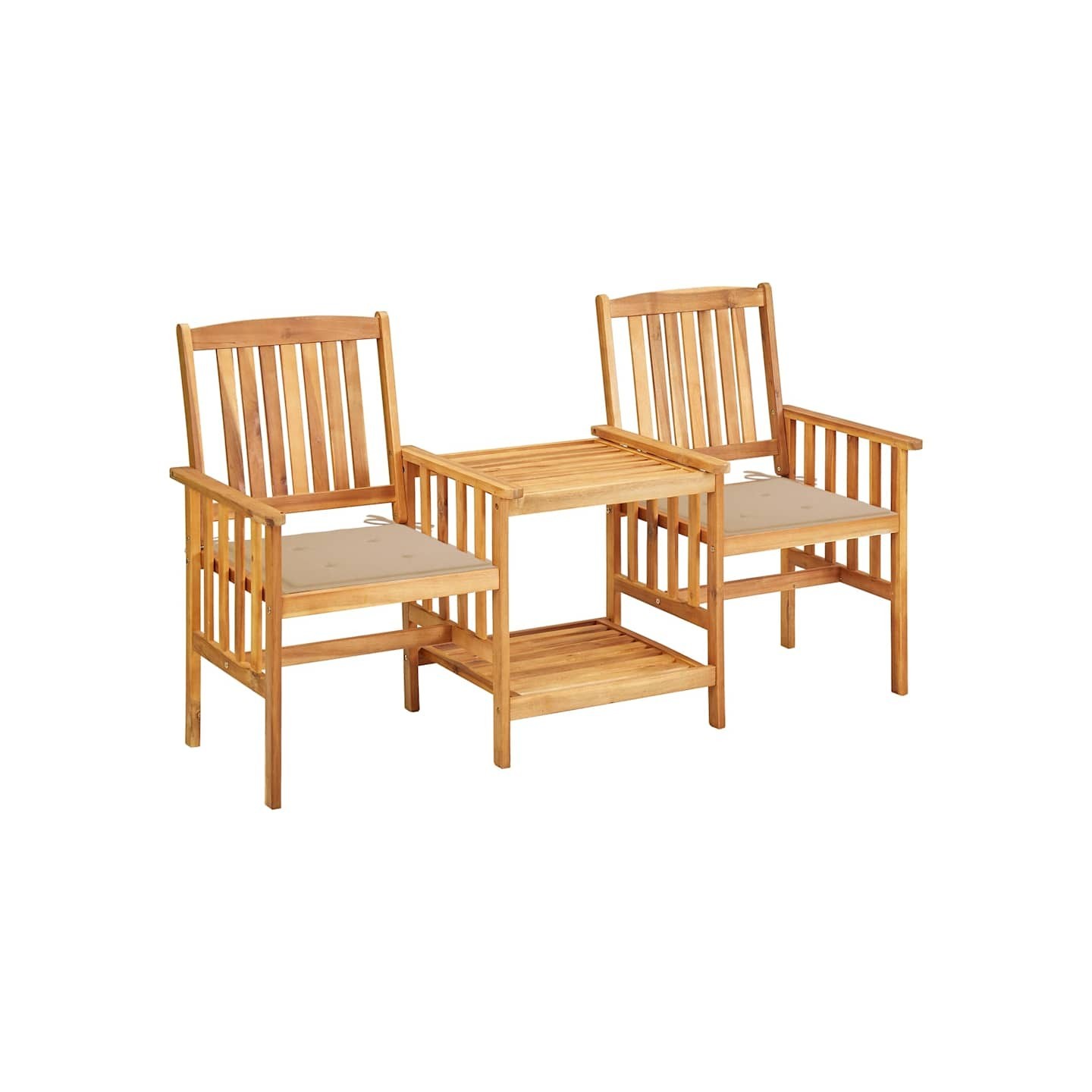 Chaises de jardin avec table à thé et coussins Acacia solide