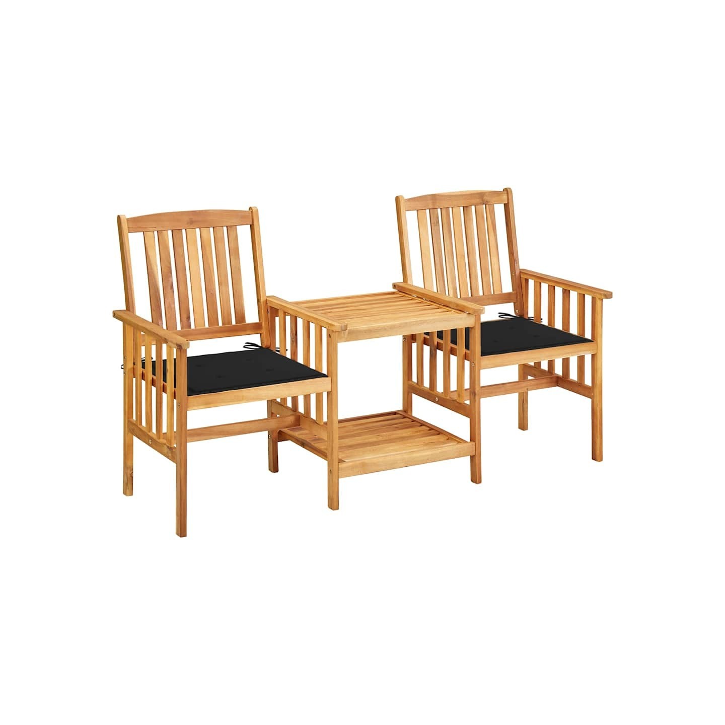 Chaises de jardin avec table à thé et coussins Acacia solide