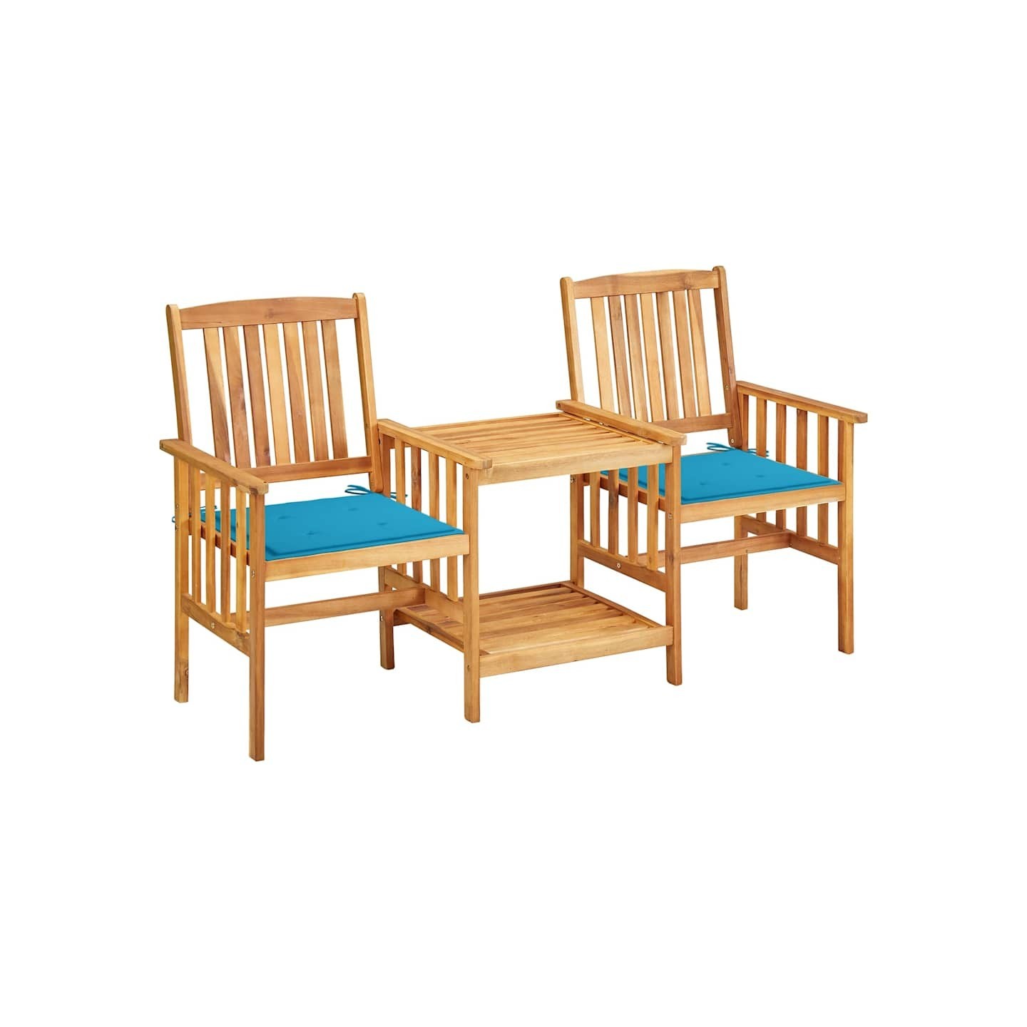 Chaises de jardin avec table à thé et coussins Acacia solide