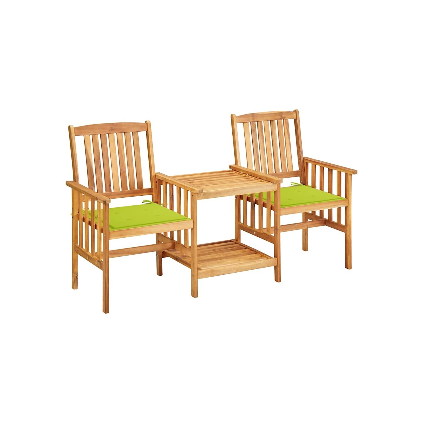 Chaises de jardin avec table à thé et coussins Acacia solide