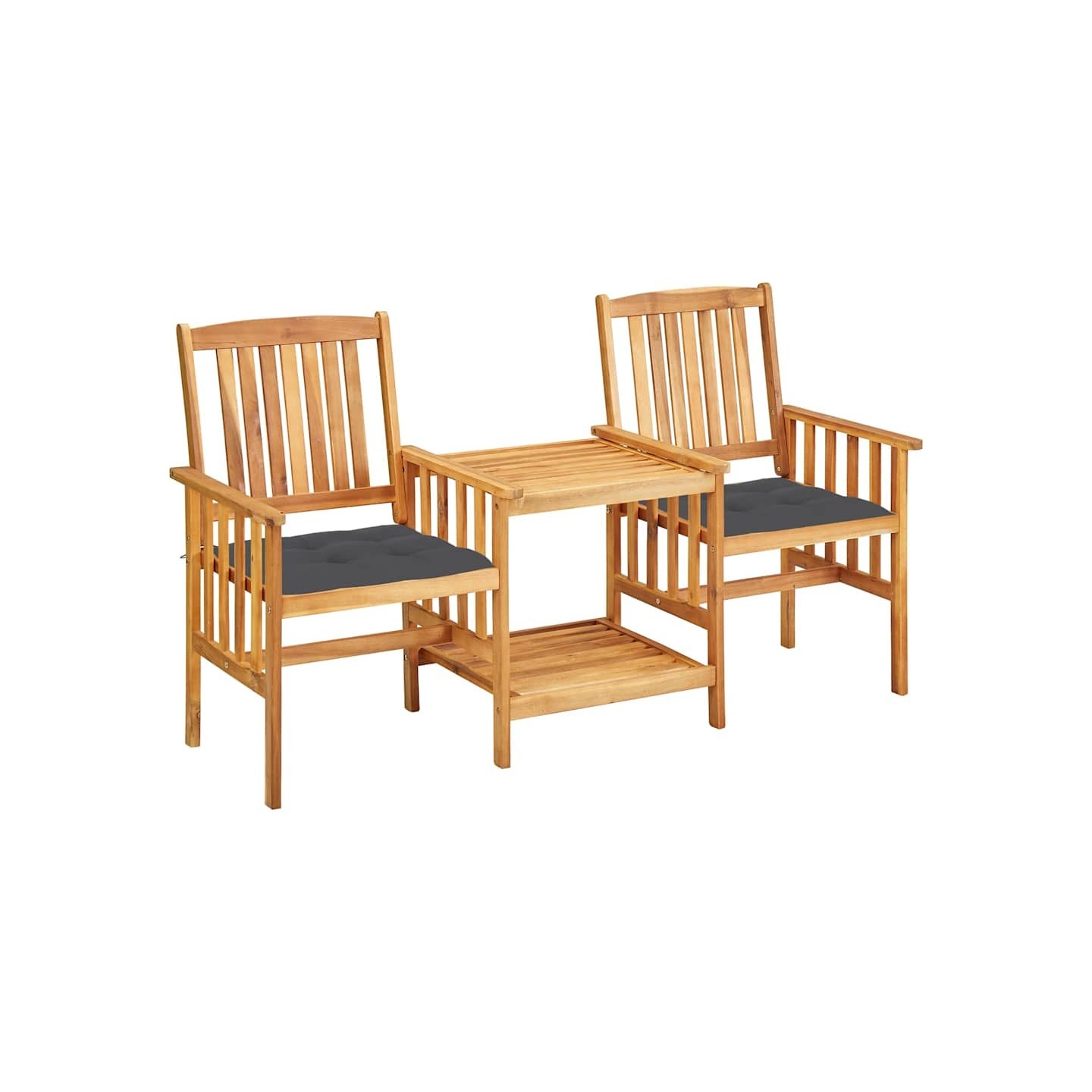 Chaises de jardin avec table à thé et coussins Acacia solide
