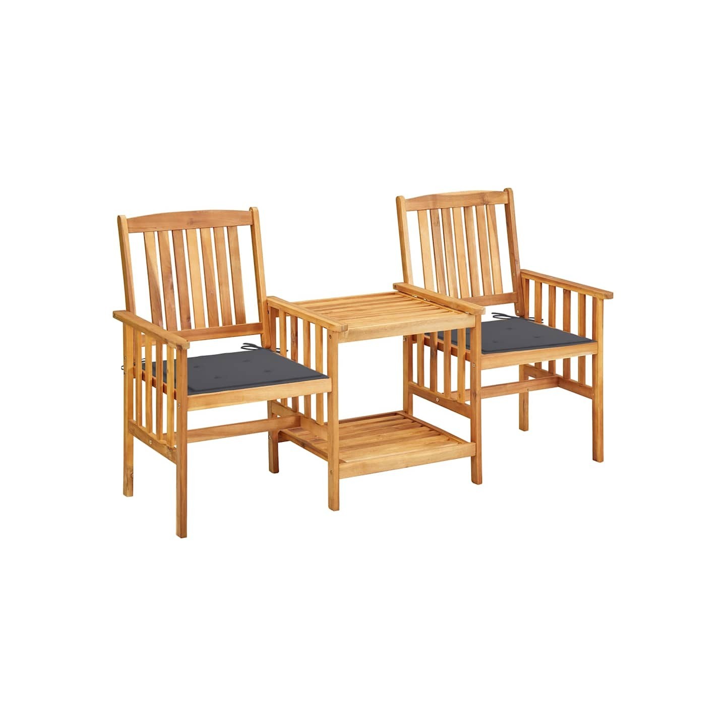 Chaises de jardin avec table à thé et coussins Acacia solide