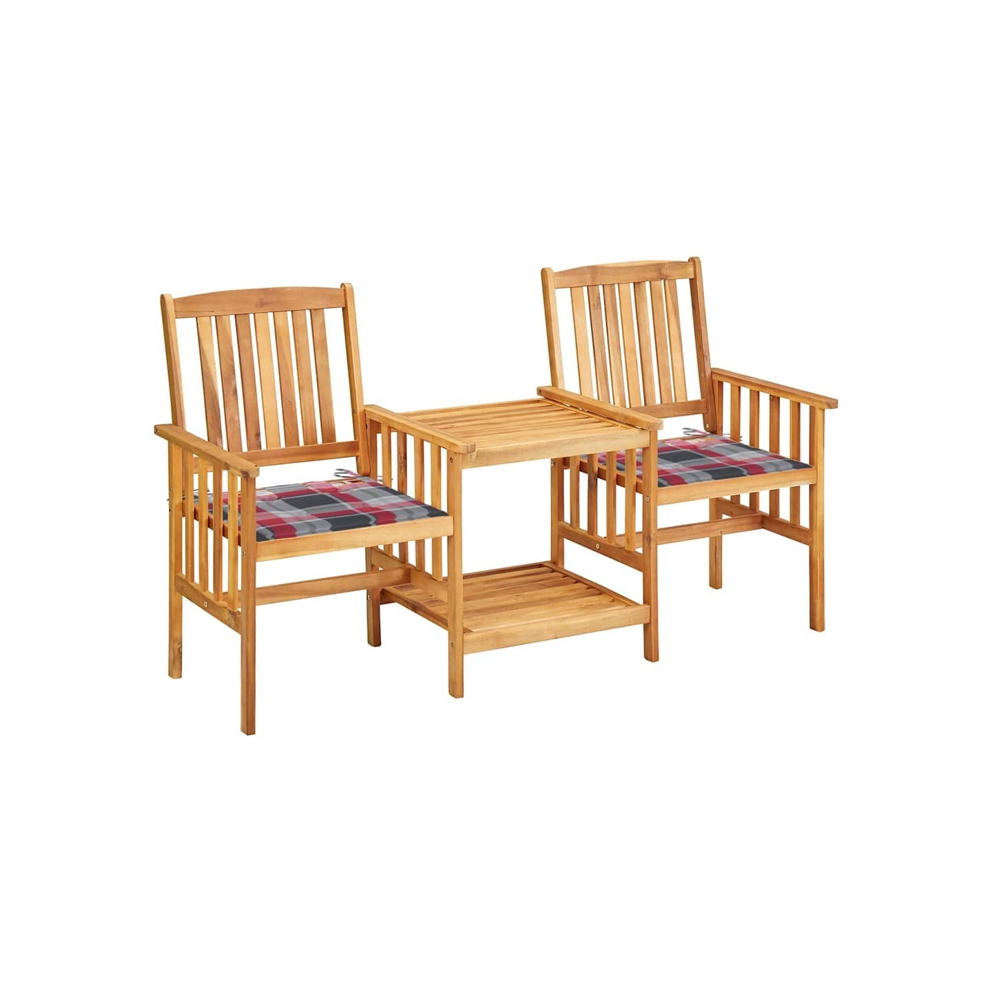 Chaises de jardin avec table à thé et coussins Acacia solide
