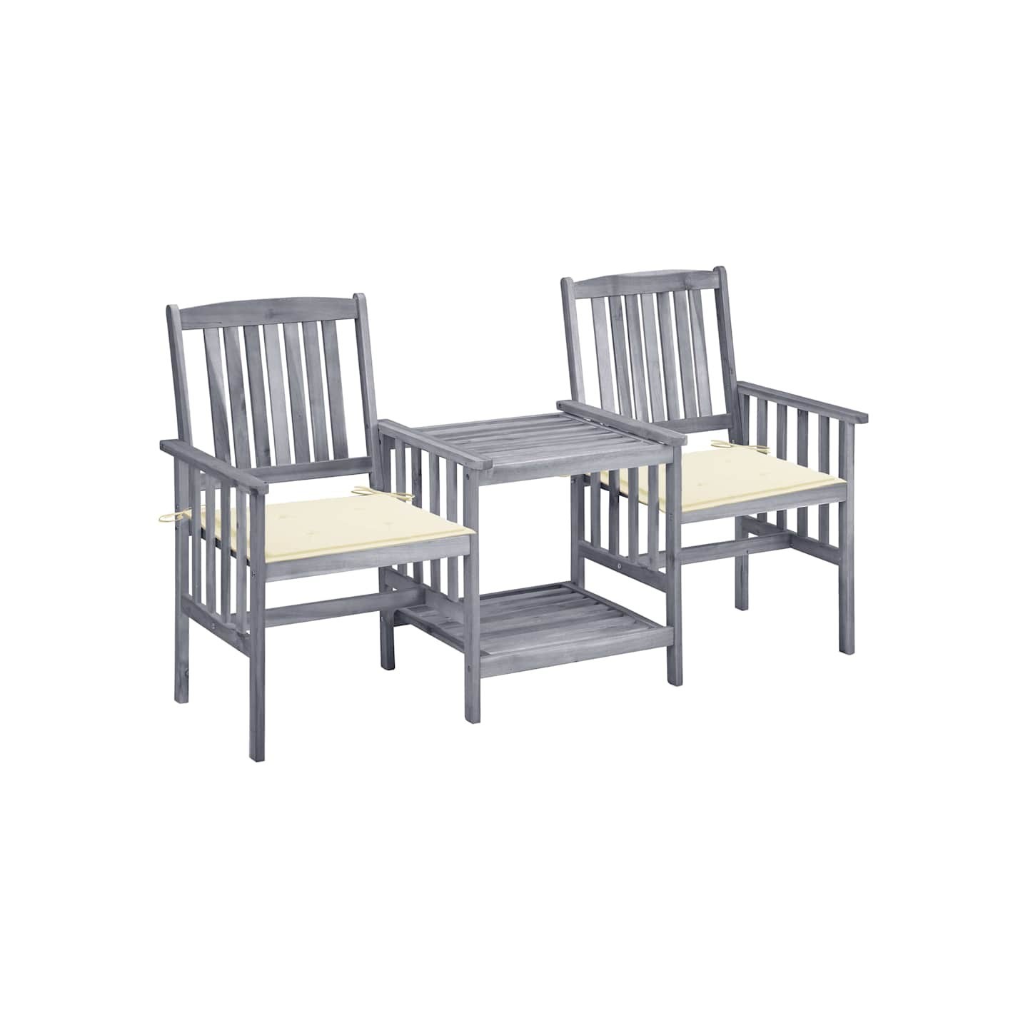 Chaises de jardin avec table à thé et coussins Acacia solide