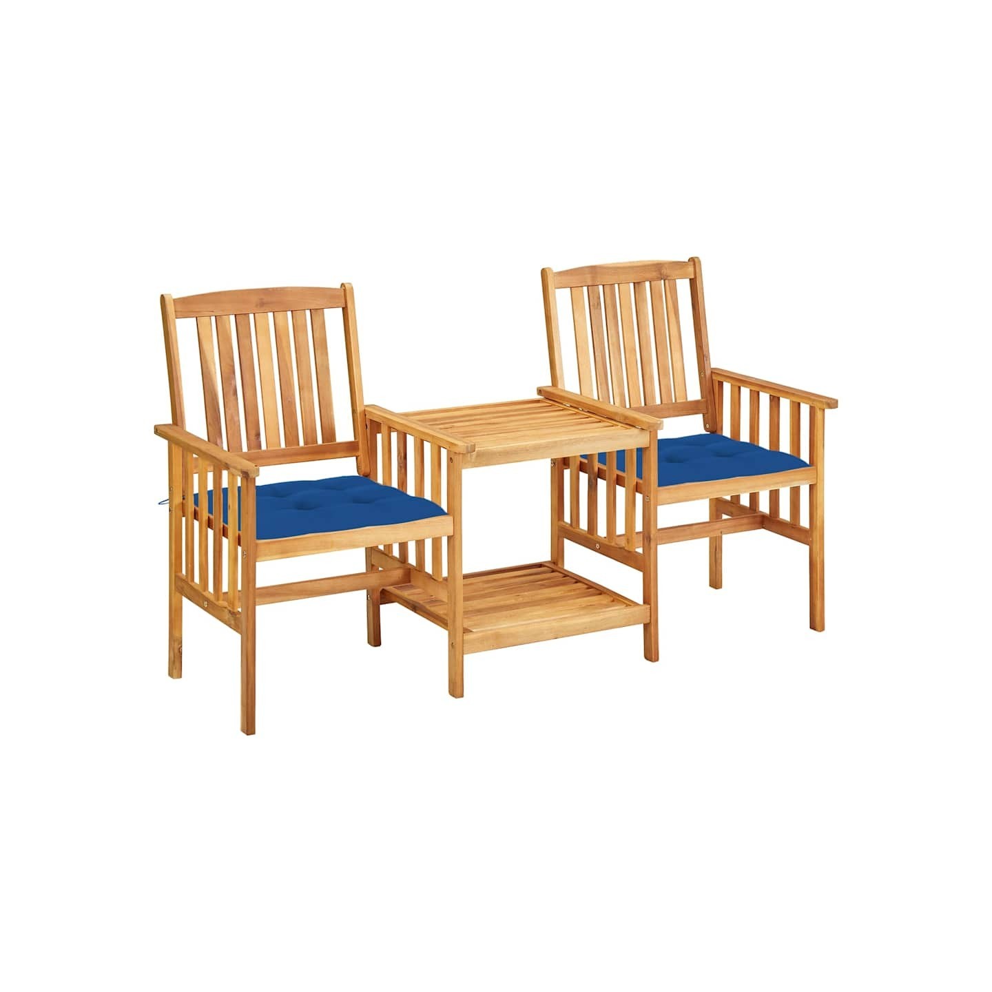 Chaises de jardin avec table à thé et coussins Acacia solide