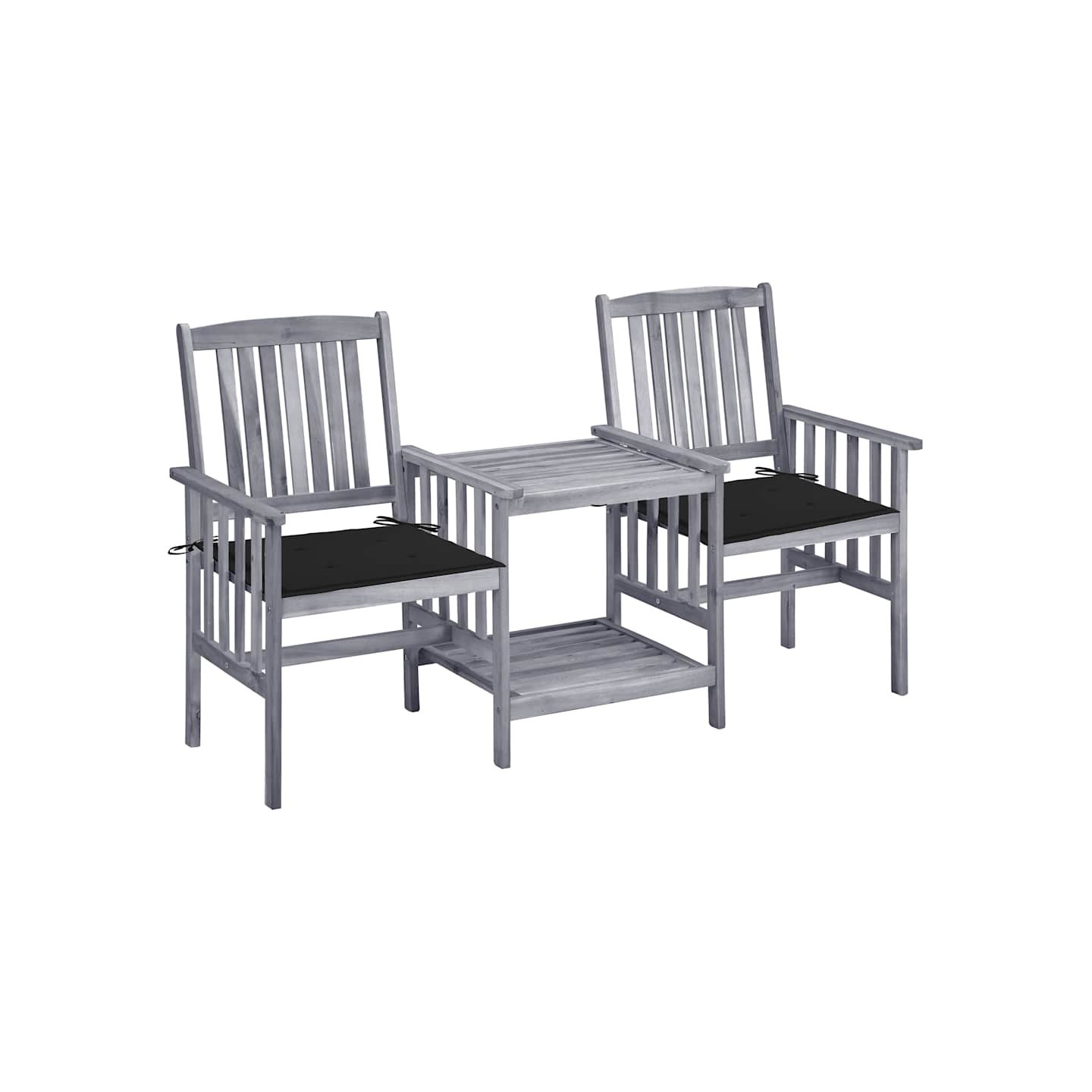 Chaises de jardin avec table à thé et coussins Acacia solide