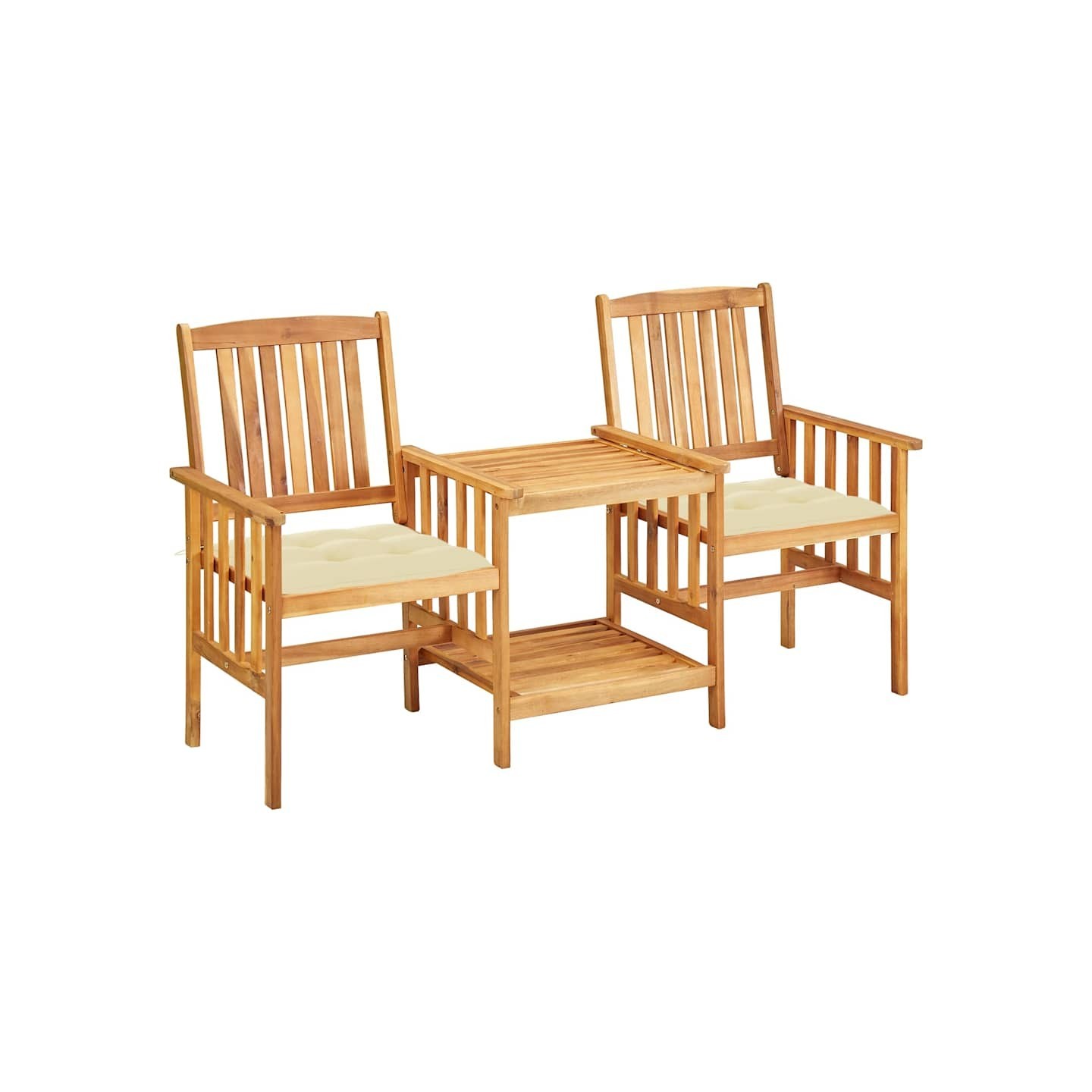 Chaises de jardin avec table à thé et coussins Acacia solide