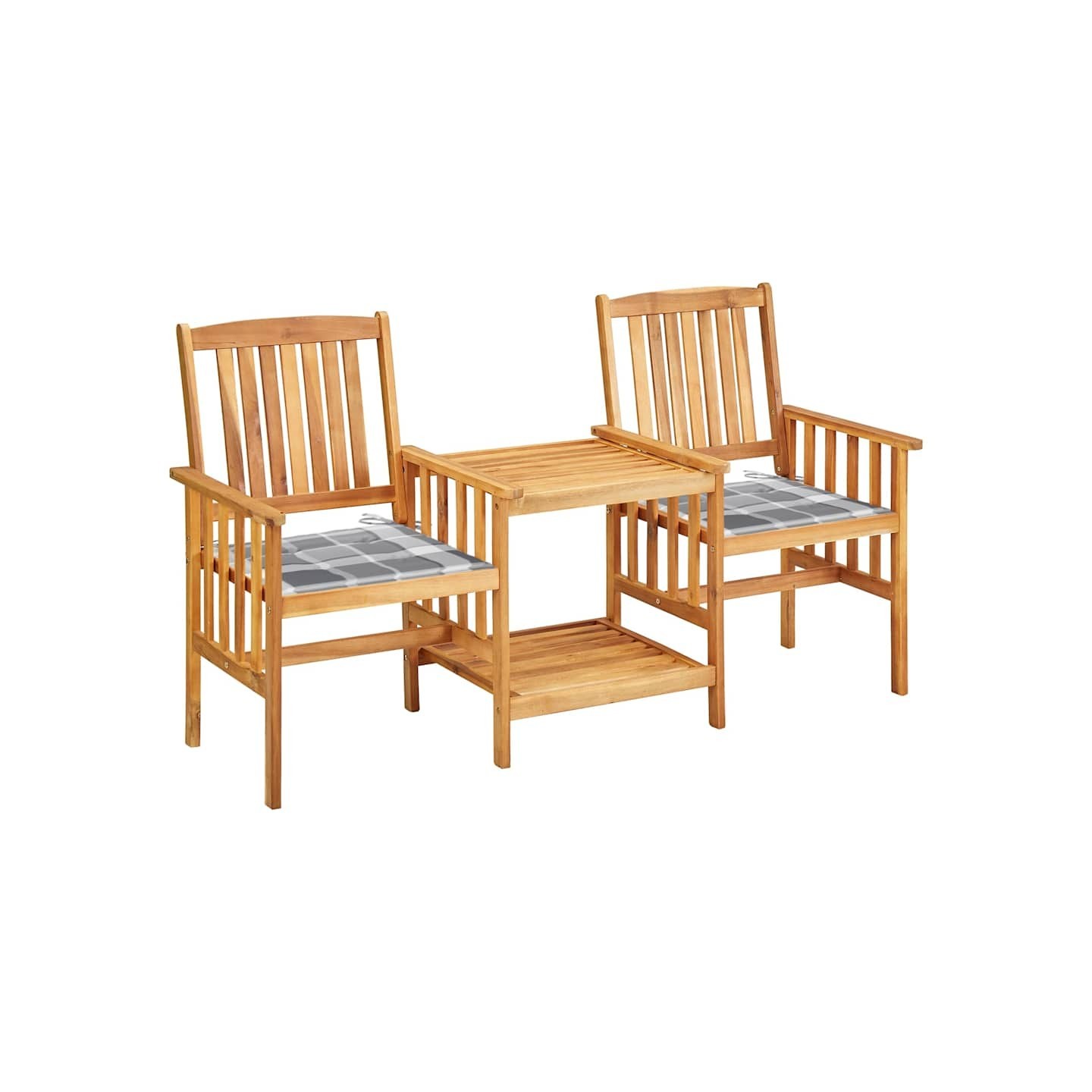 Chaises de jardin avec table à thé et coussins Acacia solide