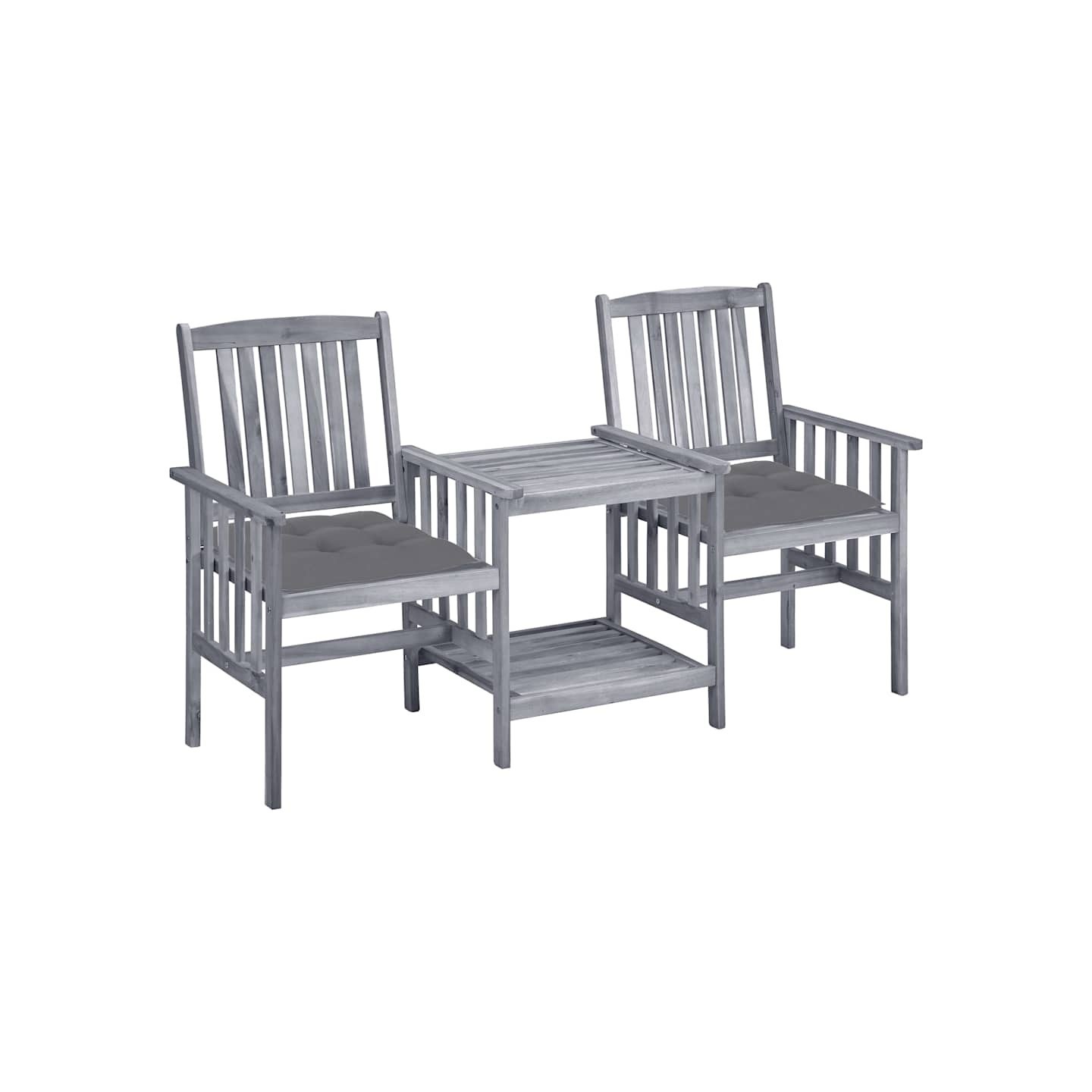 Chaises de jardin avec table à thé et coussins Acacia solide