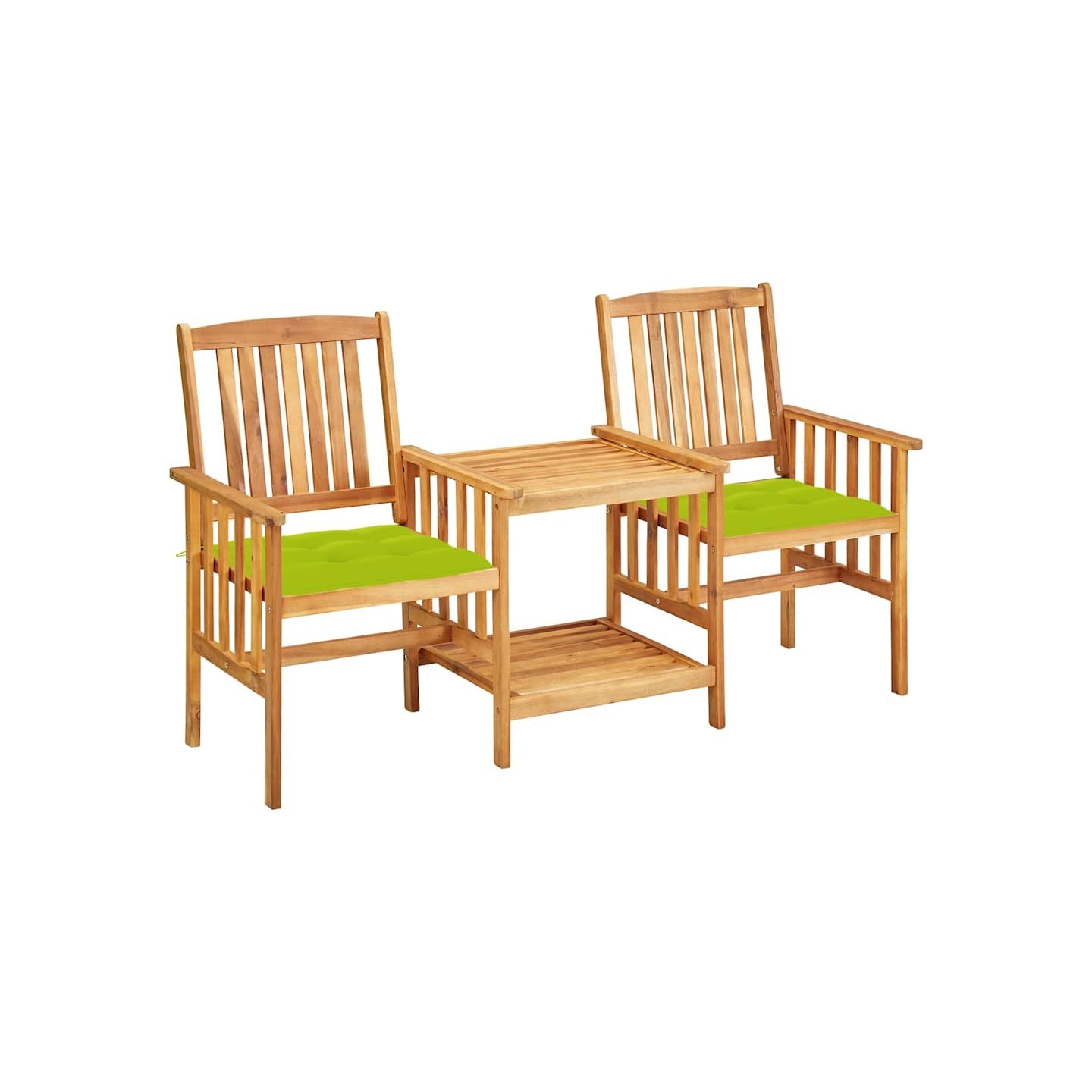 Chaises de jardin avec table à thé et coussins Acacia solide