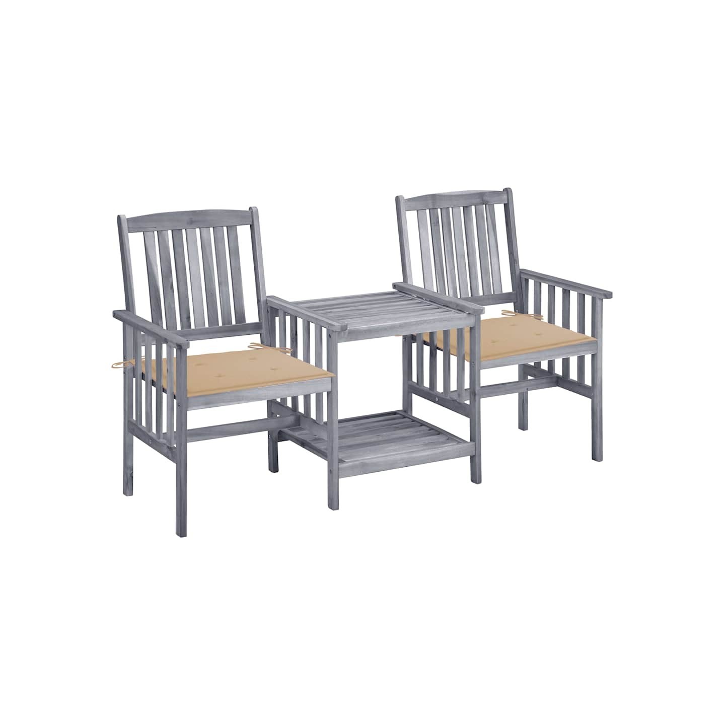 Chaises de jardin avec table à thé et coussins Acacia solide