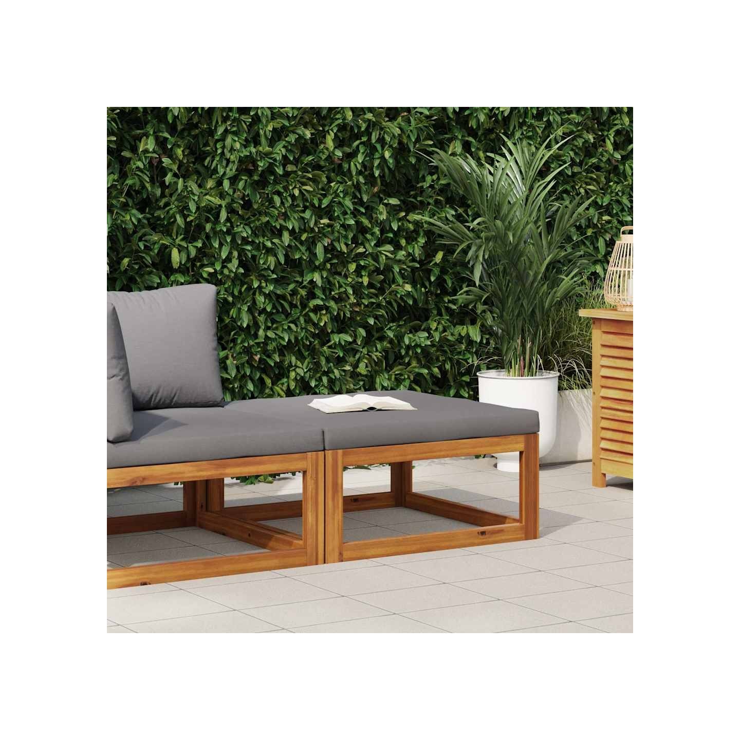 Repose-pied avec coussin gris foncé Bois d'acacia massif