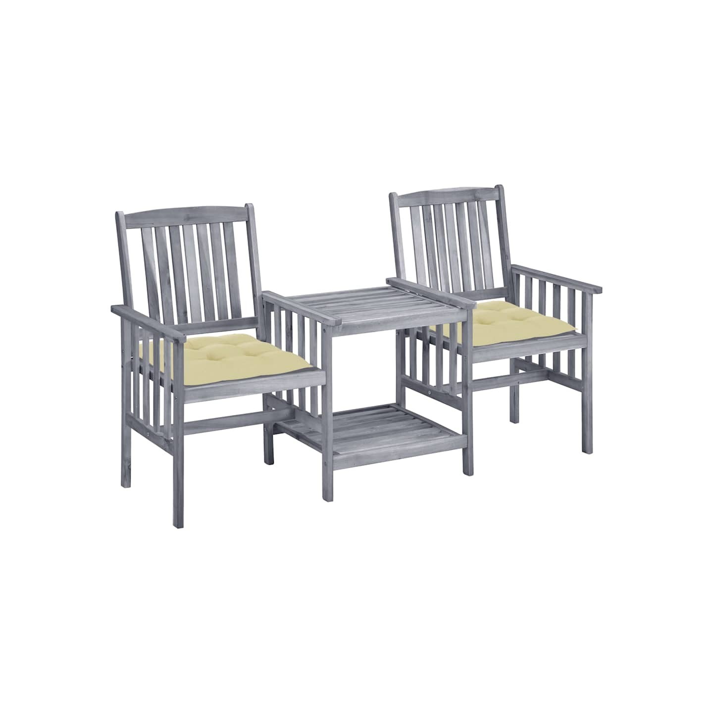 Chaises de jardin avec table à thé et coussins Acacia solide