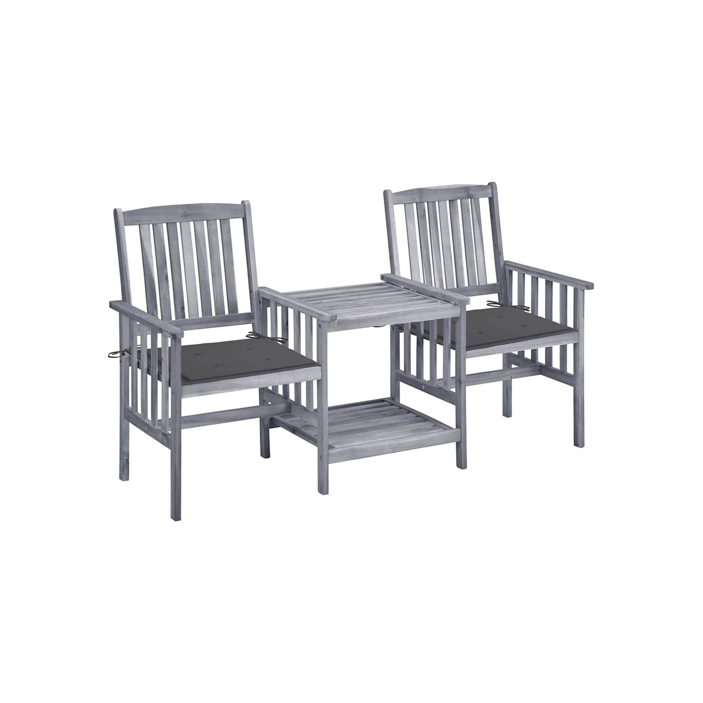 Chaises de jardin avec table à thé et coussins Acacia solide